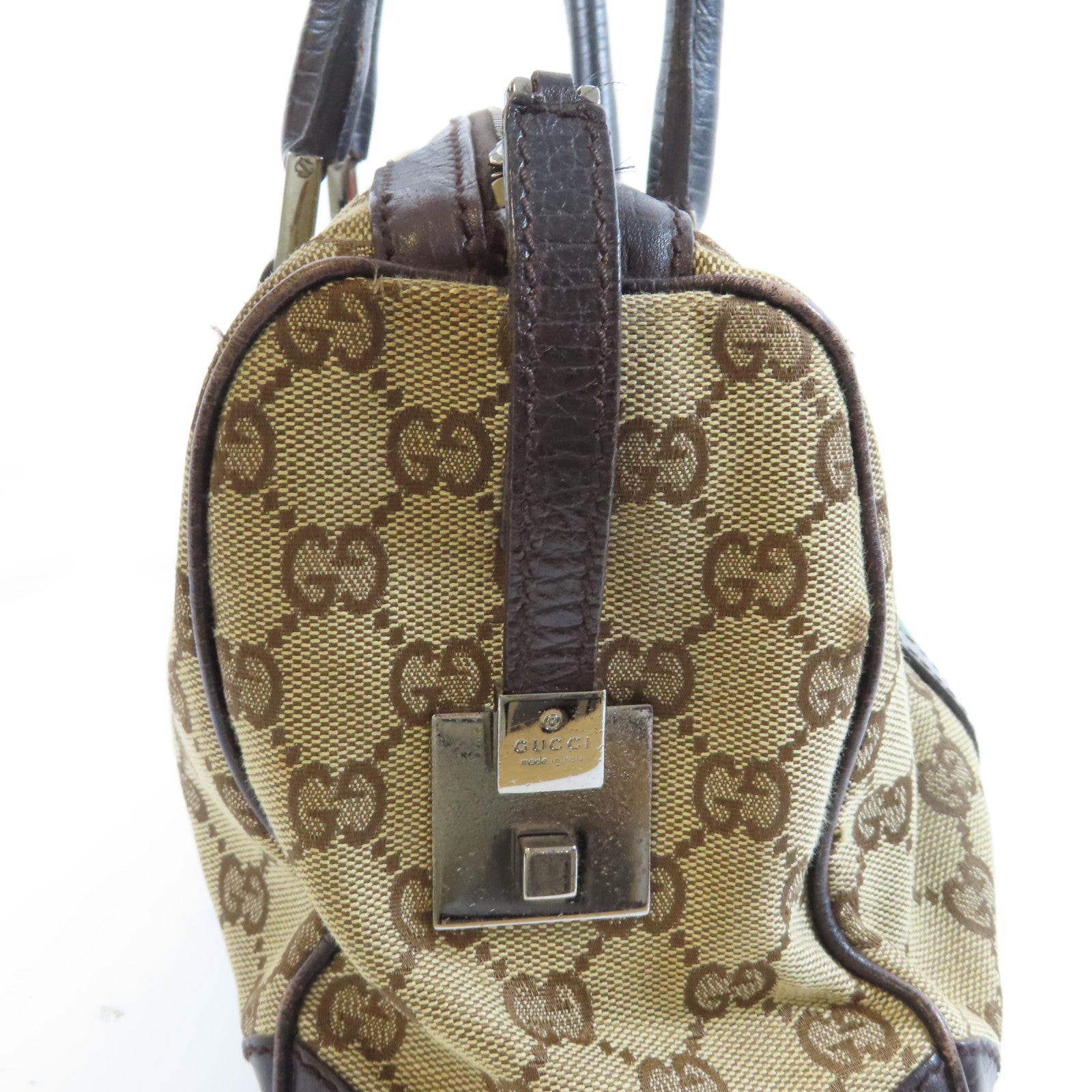 GUCCI 帆布Boston Bag銀扣肩背袋啡色