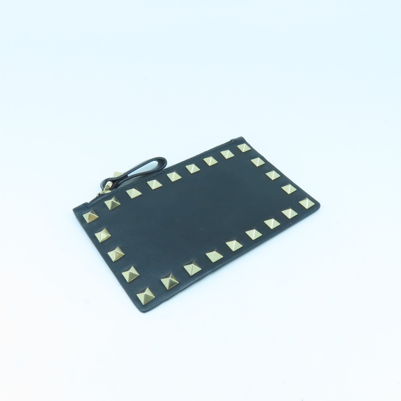 Valentino 牛皮皮革Card case銀扣卡片套黑色