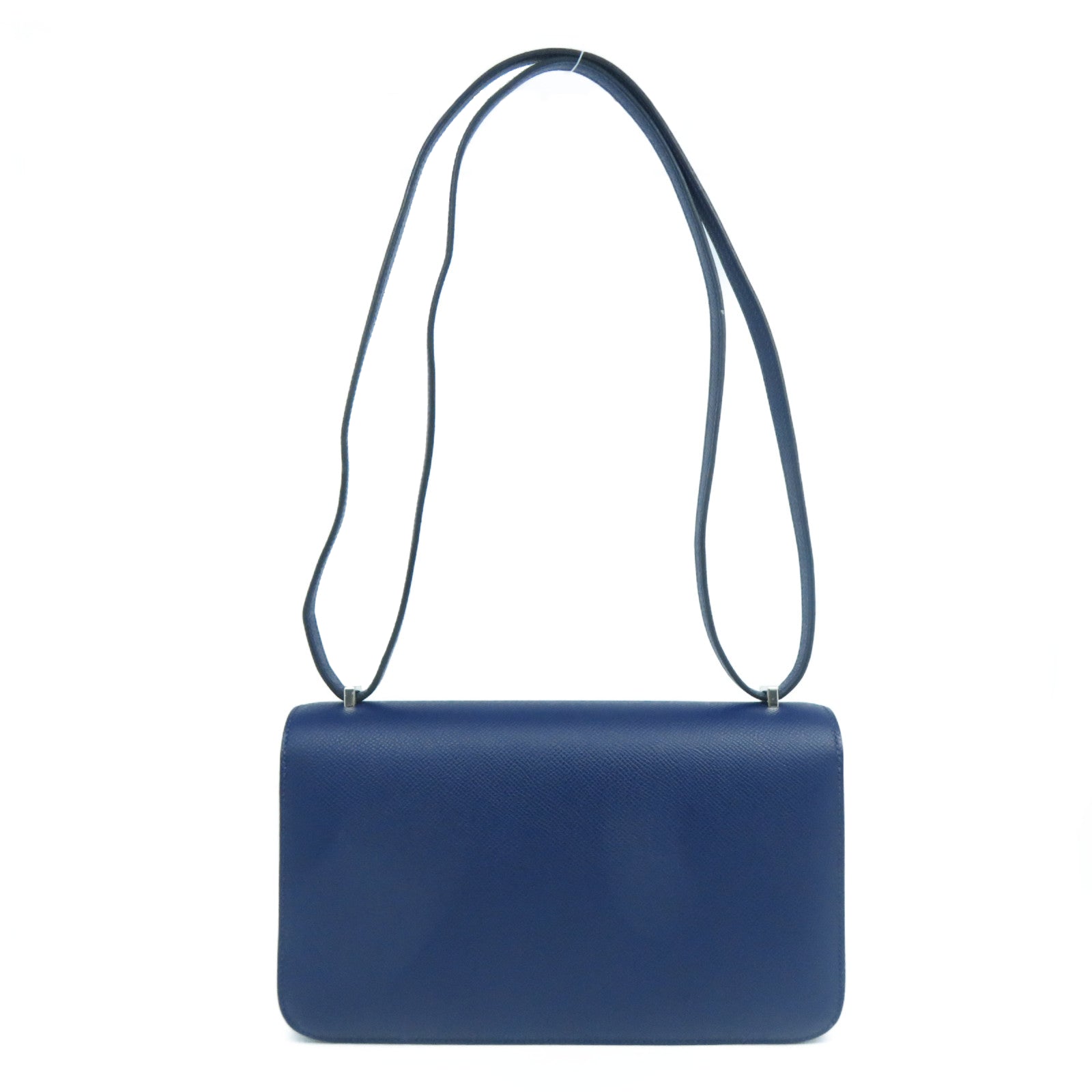 HERMES Epsom皮革Constance Elan銀扣肩背袋Bleu Saphir寶石藍色