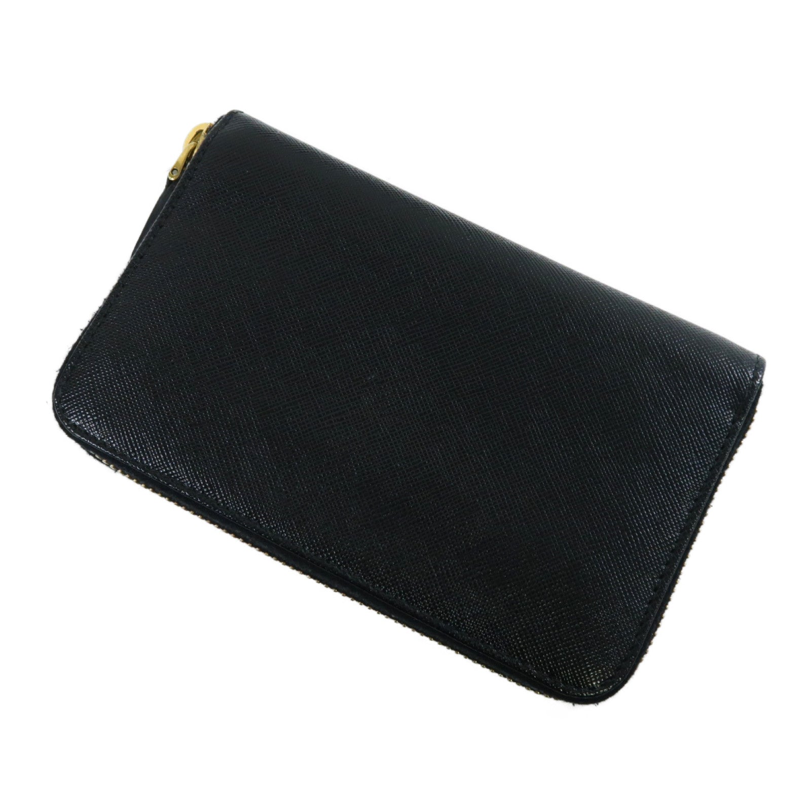 PRADA Saffiano皮革Zipper Wallet金扣錢包黑色