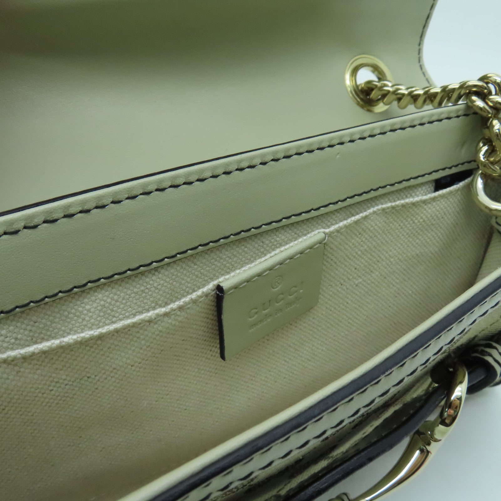GUCCI 帆布Chain Shoulder金扣鏈帶肩背袋白色