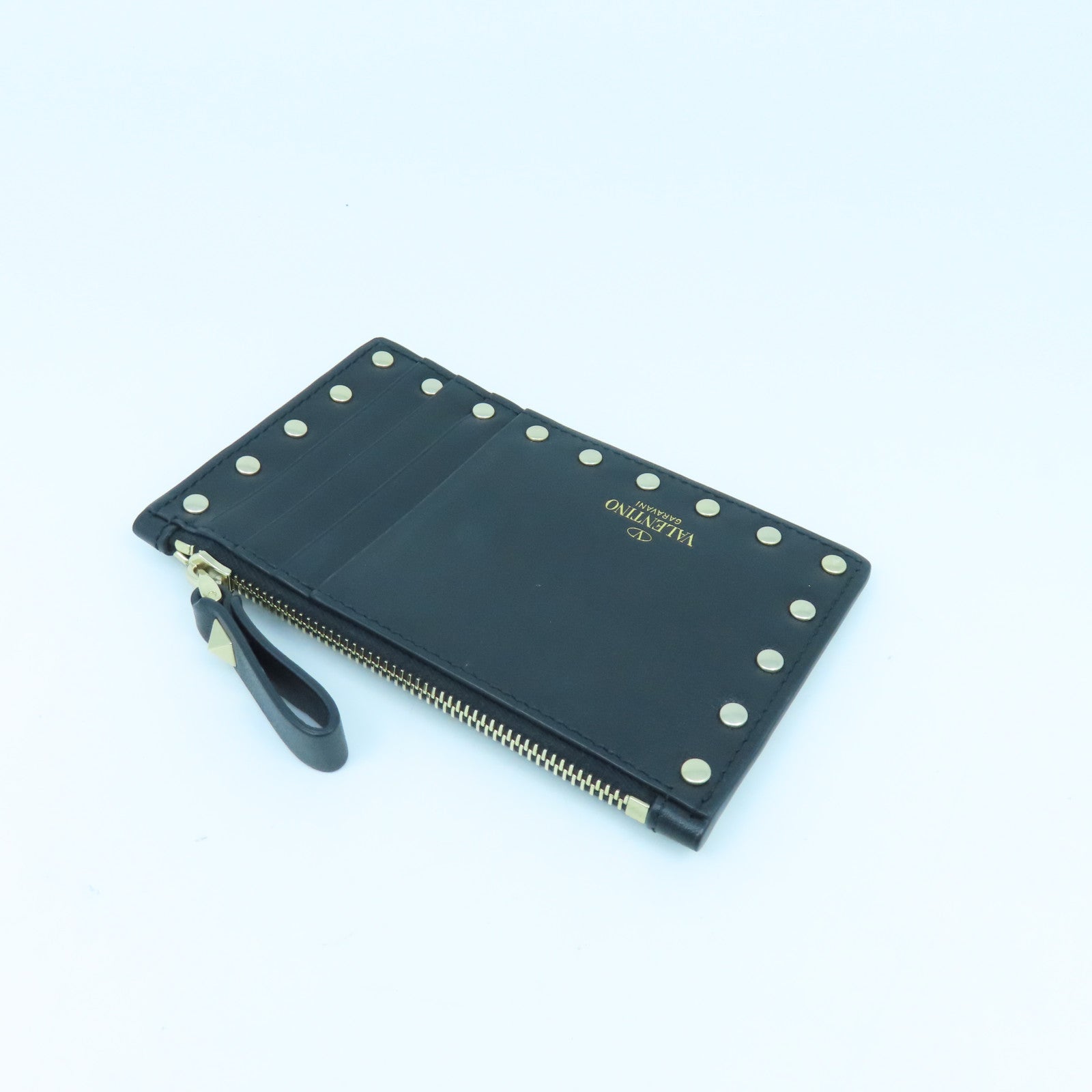 Valentino 牛皮皮革Card case銀扣卡片套黑色