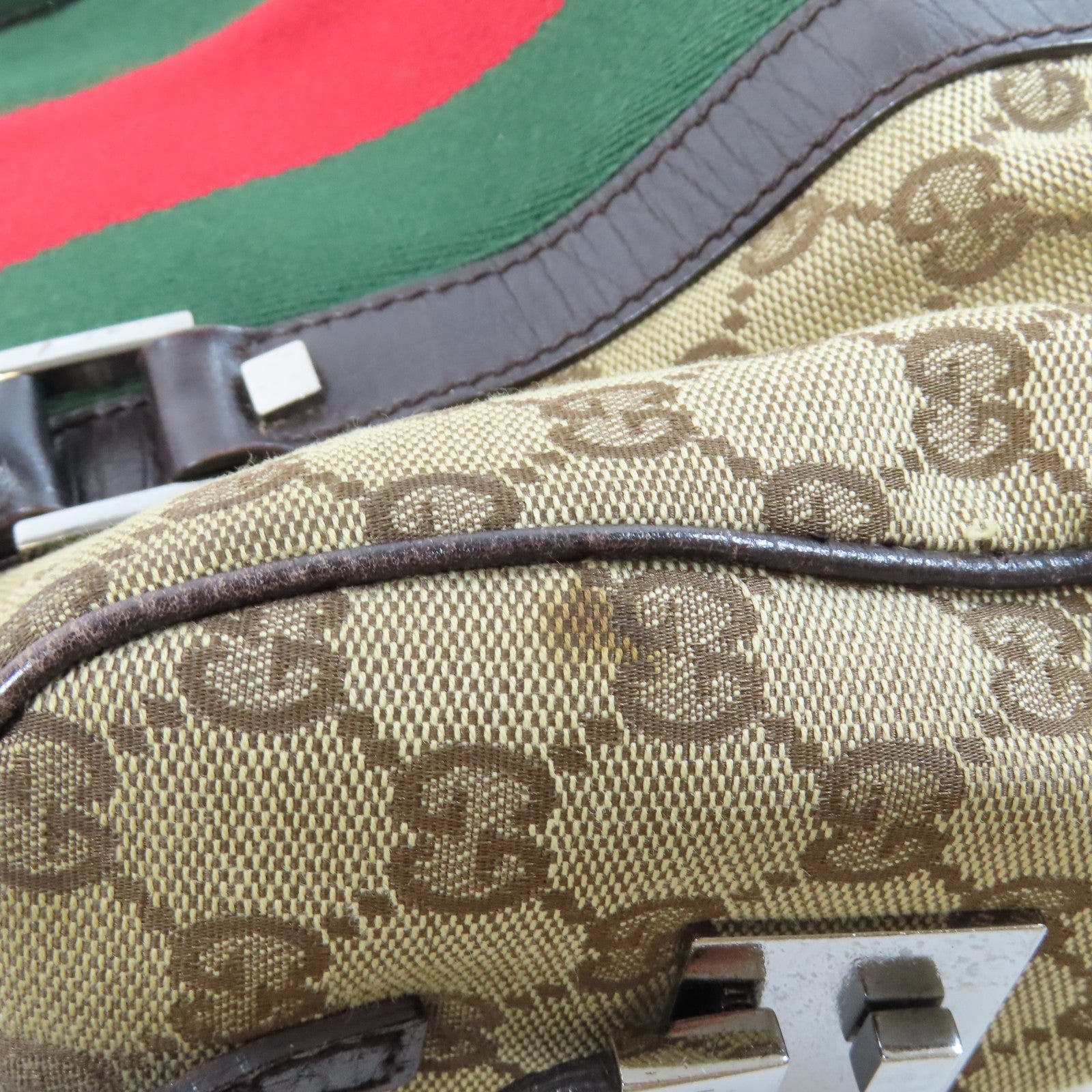 GUCCI 帆布Boston Bag銀扣肩背袋啡色