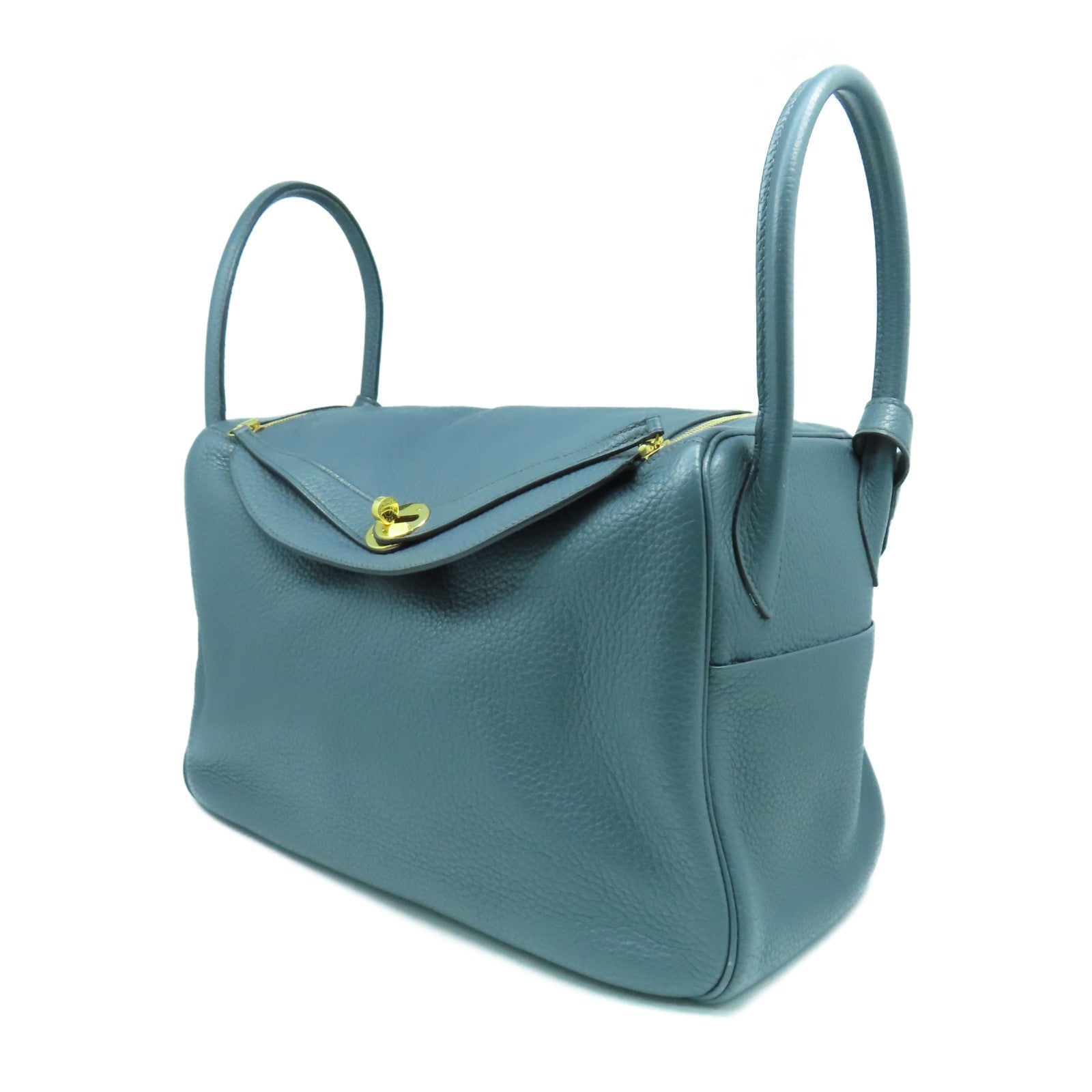 HERMES Clemence皮革Lindy 34金扣手挽肩背兩用袋風暴藍色