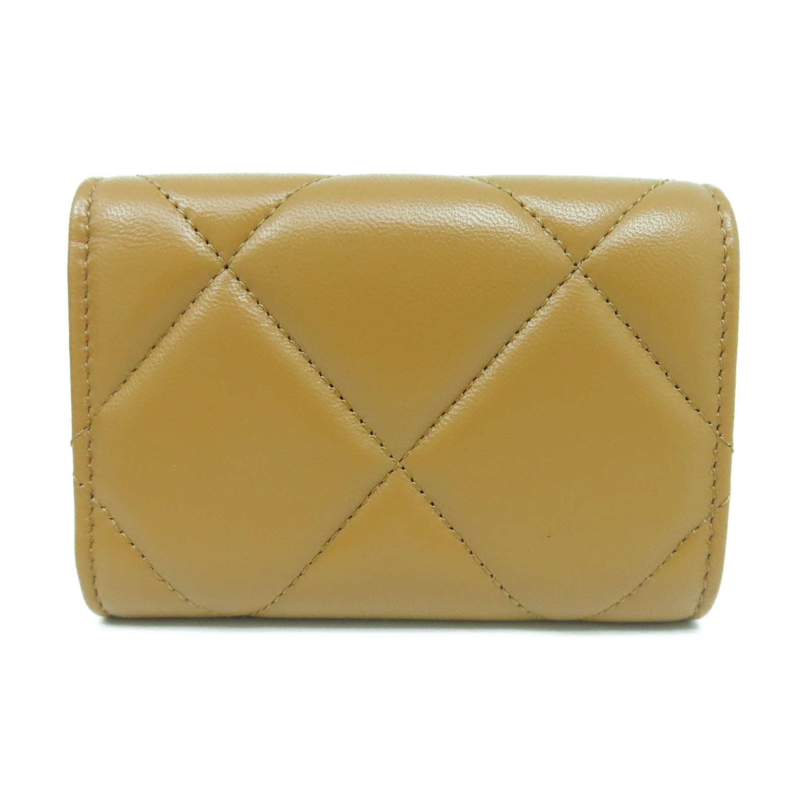 CHANEL 菱格牛皮皮革C19 Wallet金扣錢包駱駝色