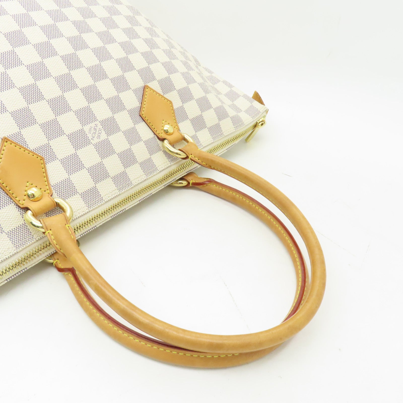 LOUIS VUITTON Damier Azur Saleya MM金扣手挽袋白色