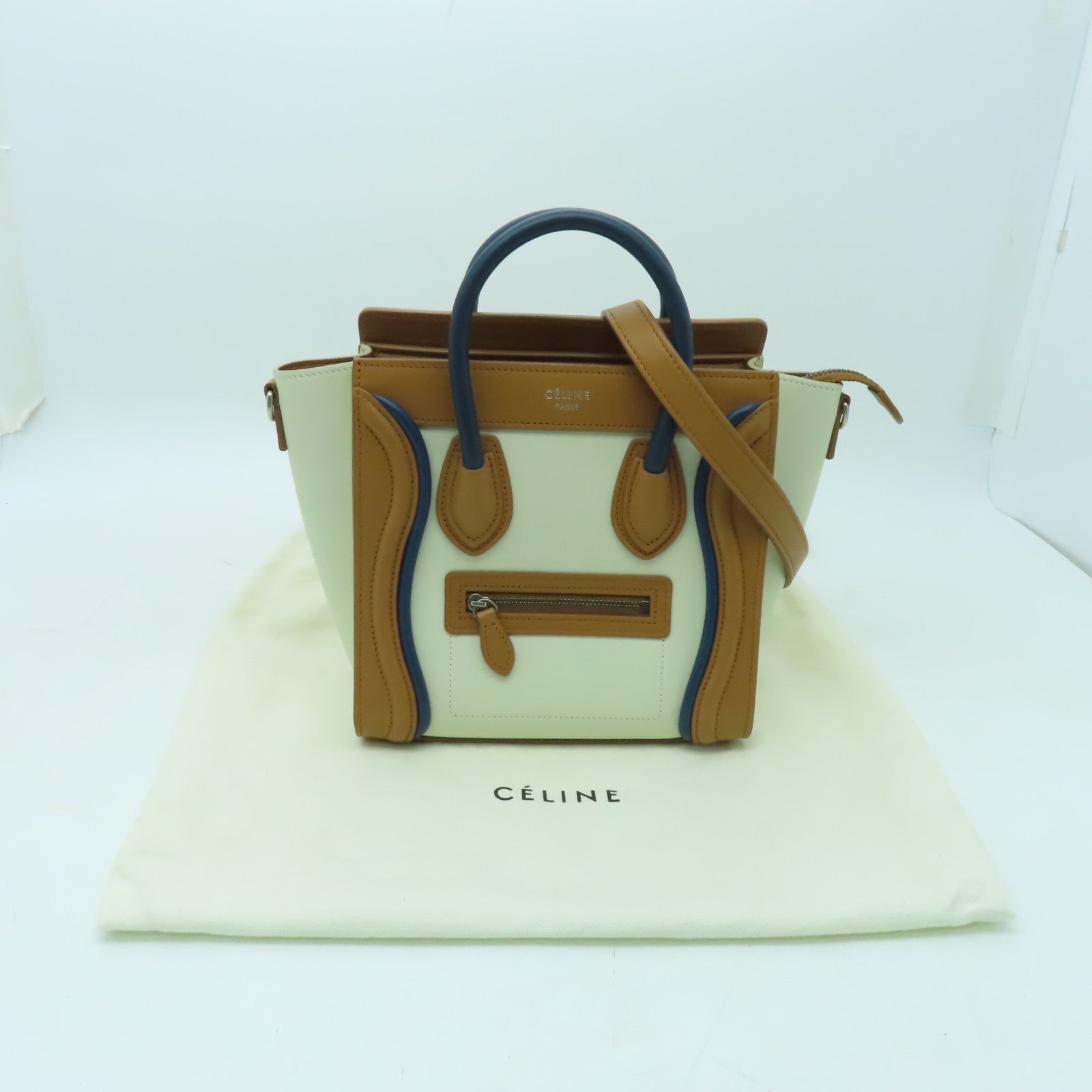 CELINE 牛皮皮革Nano Luggage手挽肩背兩用袋米