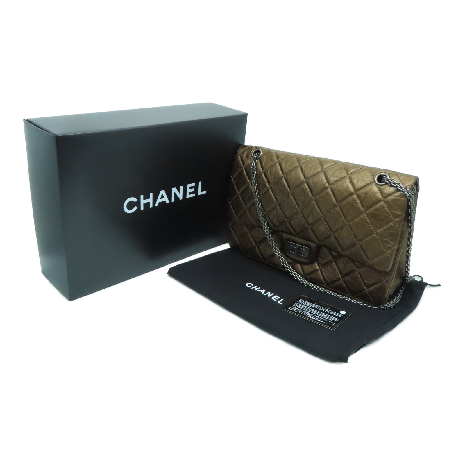 CHANEL 【激减优惠】菱格牛皮皮革2.55 Chain Shoulder银扣链带肩背袋铜色