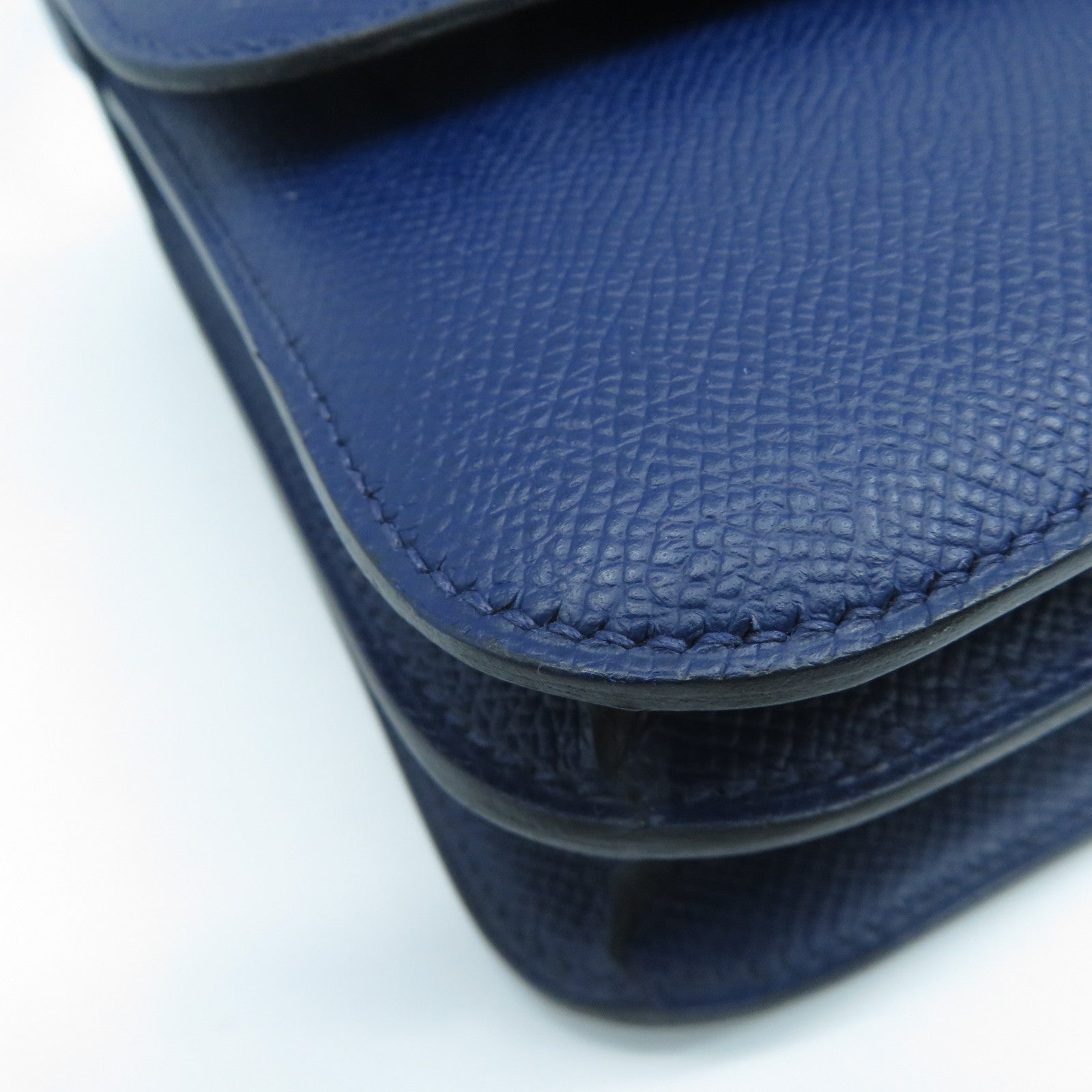 HERMES Epsom皮革Constance Elan銀扣肩背袋Bleu Saphir寶石藍色