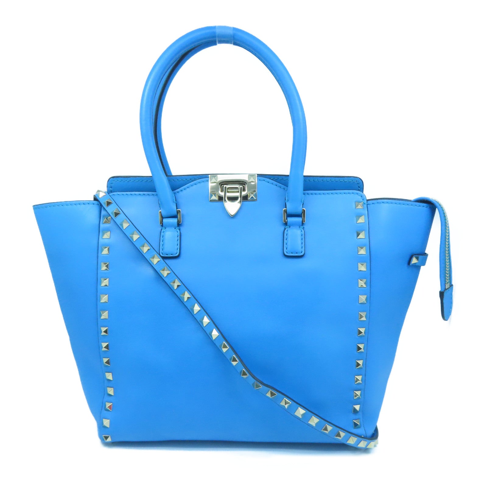 Valentino 【激減優惠】牛皮皮革2way Shoulder Bag金扣手挽肩背兩用袋藍色