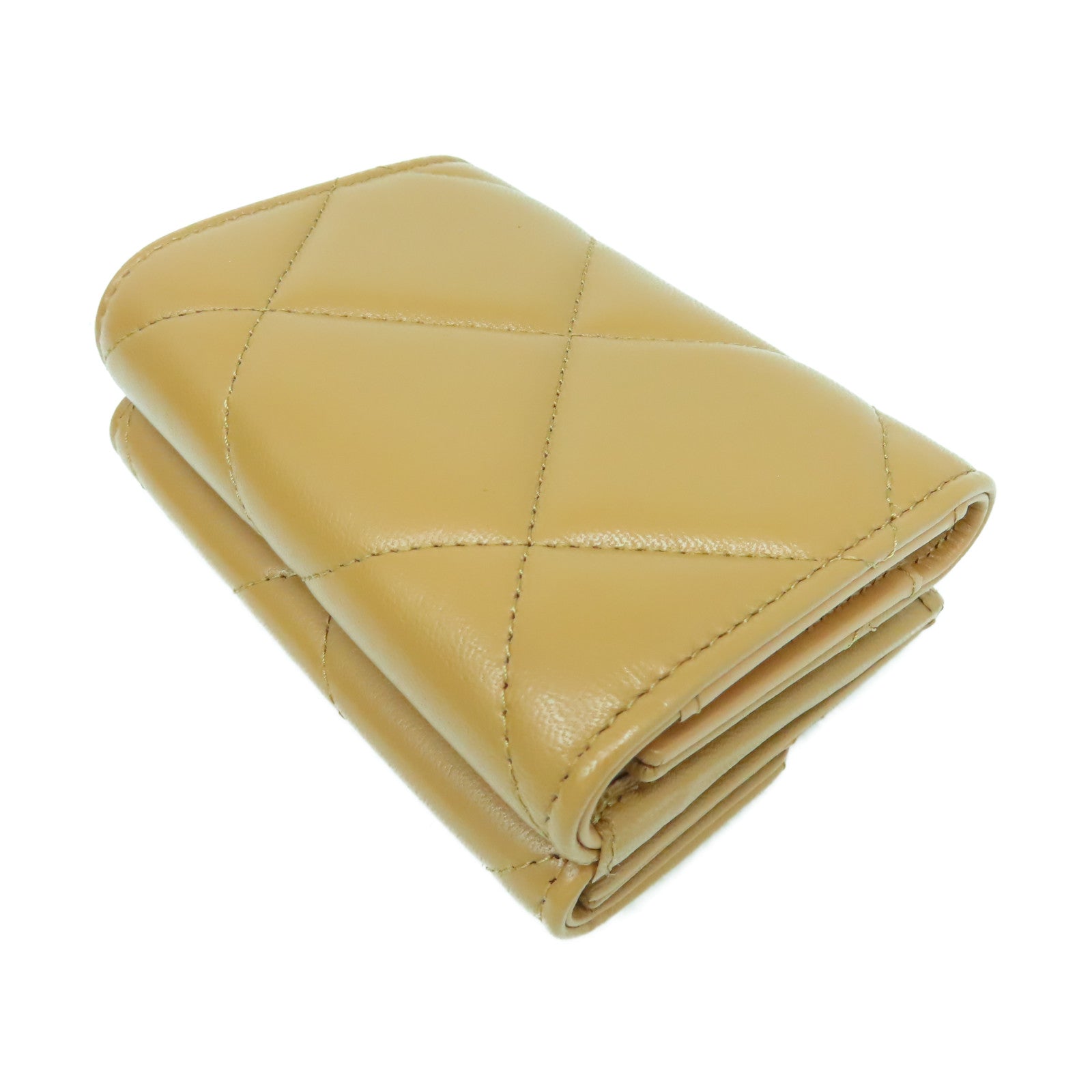 CHANEL 菱格牛皮皮革C19 Wallet金扣錢包駱駝色