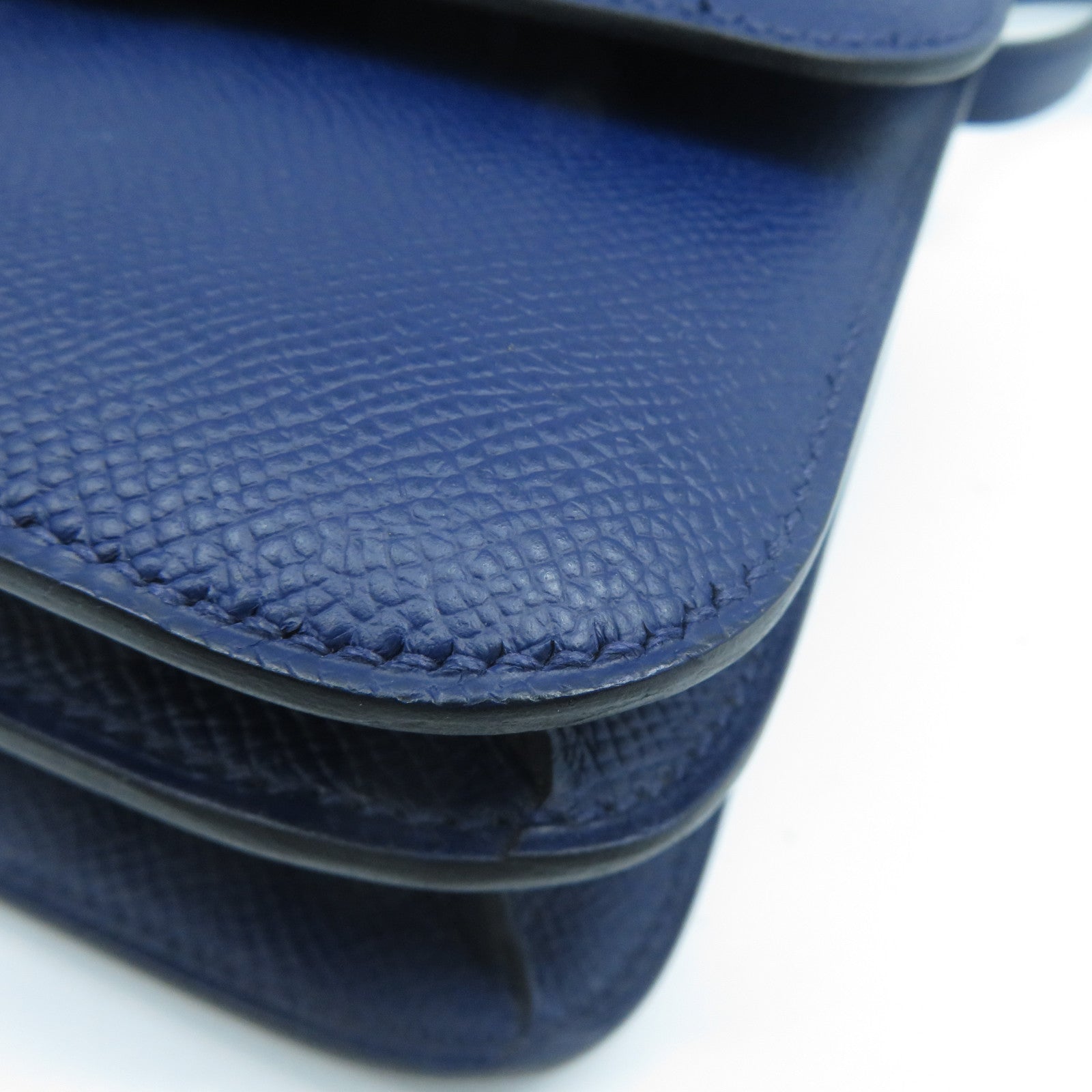 HERMES Epsom皮革Constance Elan銀扣肩背袋Bleu Saphir寶石藍色
