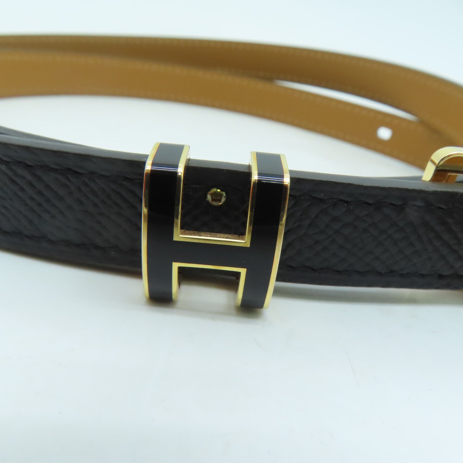 HERMES Epsom皮革Pop H 15 Belt金扣皮带黑色/Noir