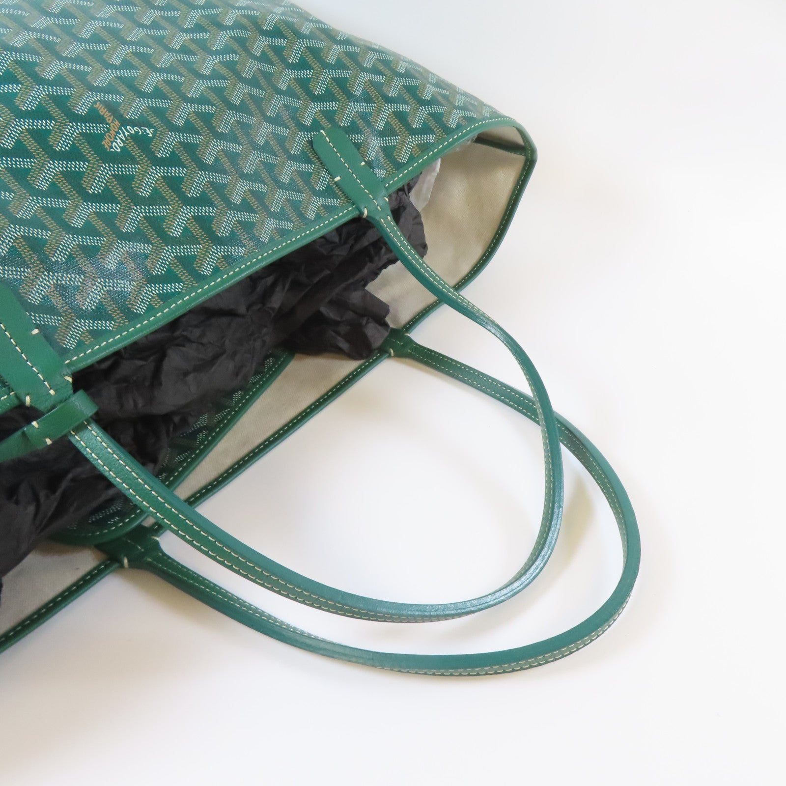 GOYARD 塗層帆布Saint-Louis GM銀扣手挽袋綠色