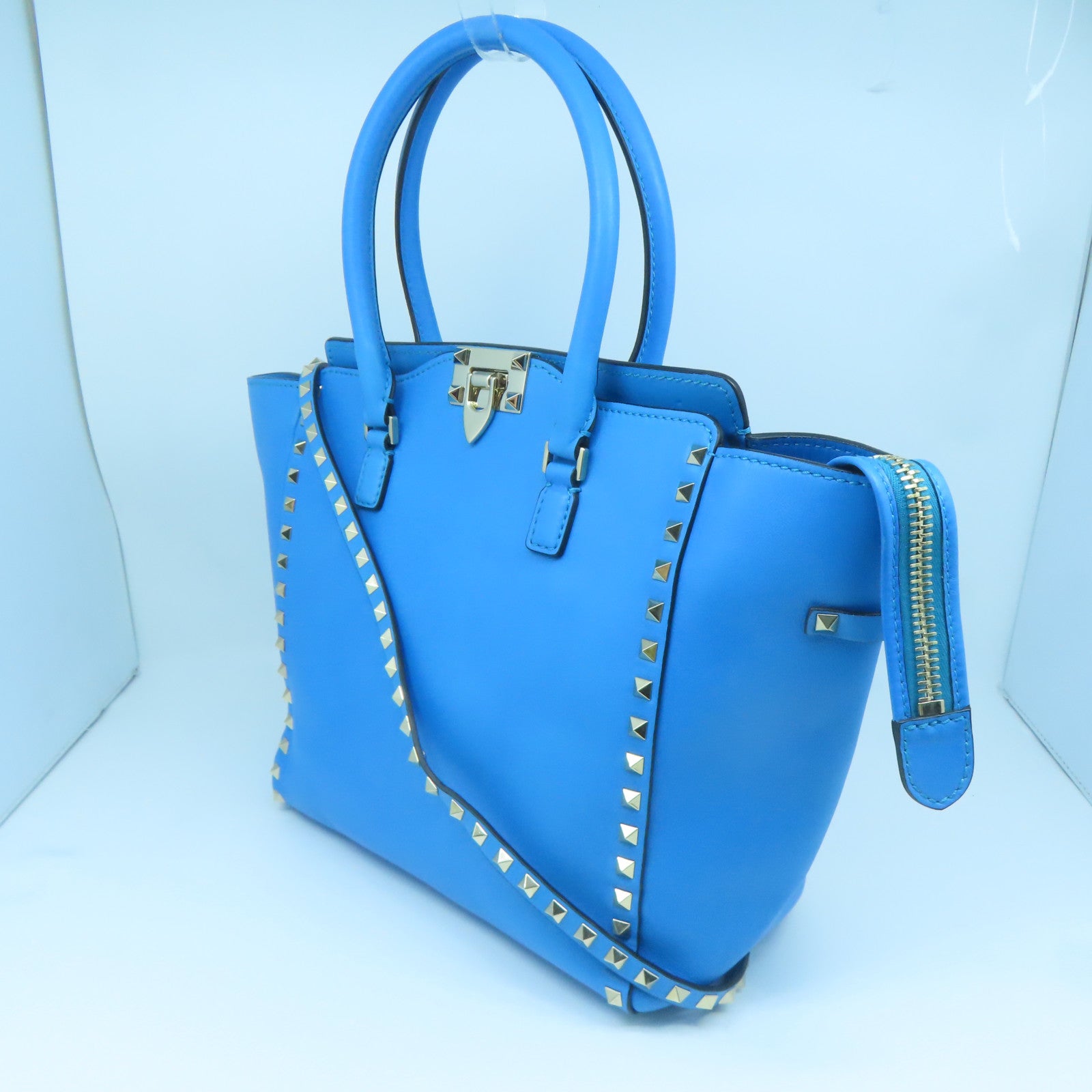 Valentino 【激減優惠】牛皮皮革2way Shoulder Bag金扣手挽肩背兩用袋藍色
