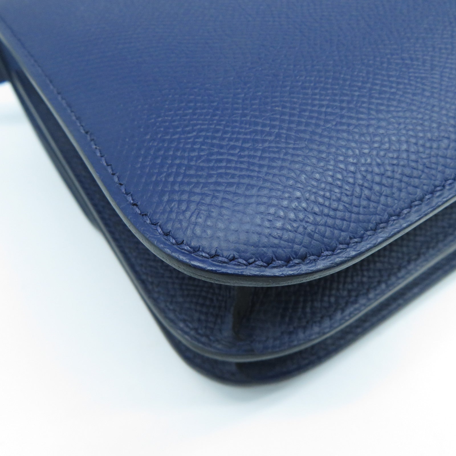 HERMES Epsom皮革Constance Elan銀扣肩背袋Bleu Saphir寶石藍色