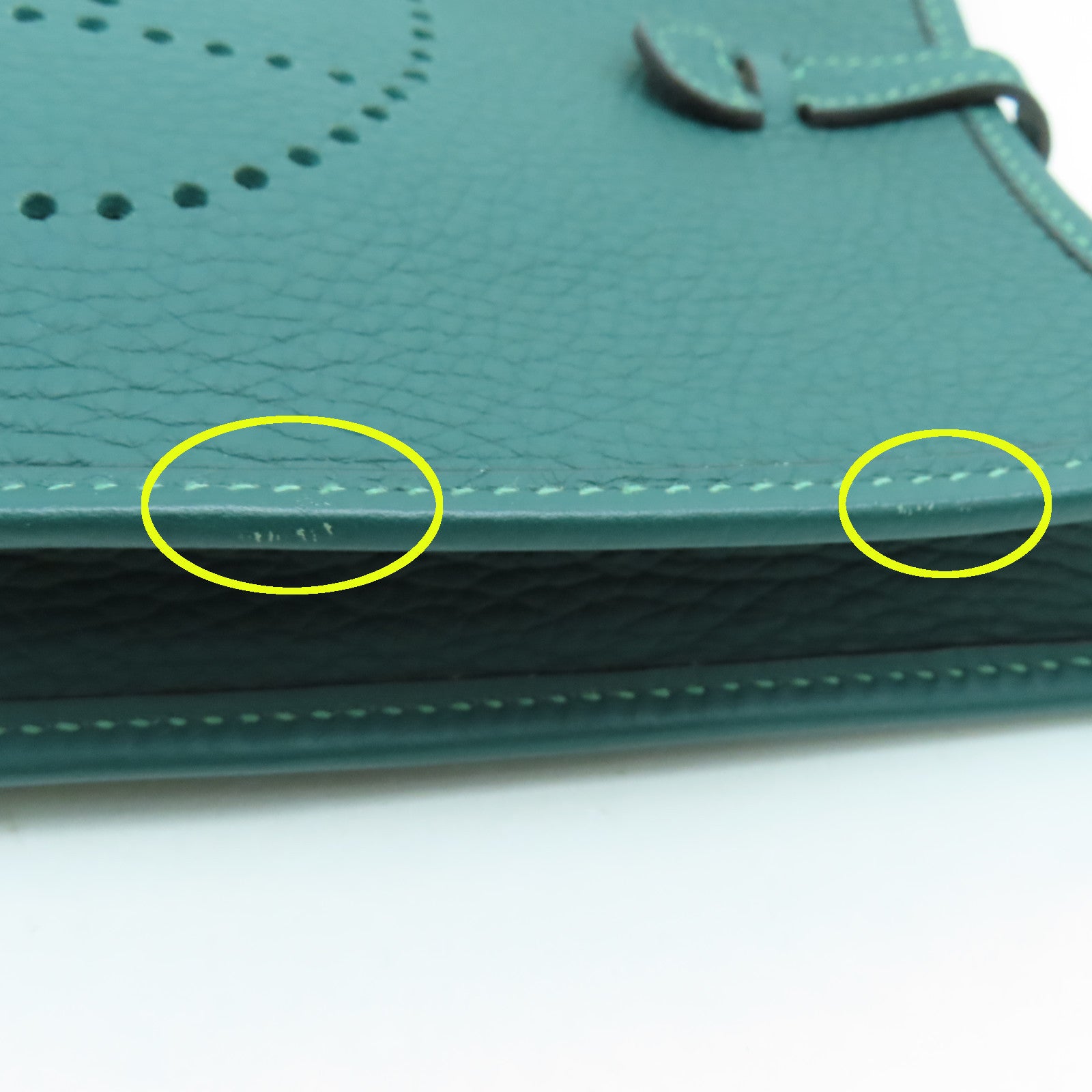 HERMES Clemence皮革Evelyne TPM銀扣肩背袋飽和綠色