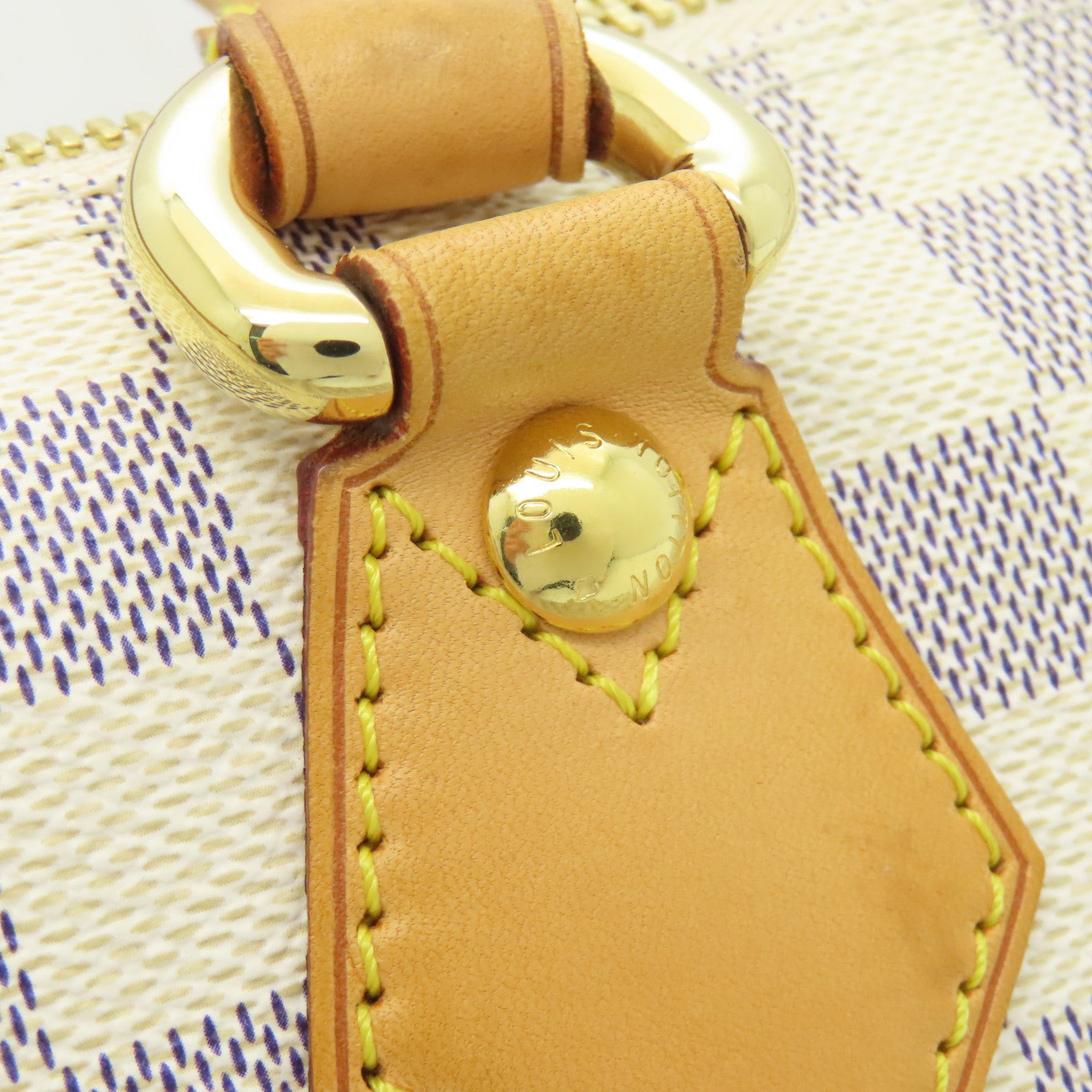 LOUIS VUITTON Damier Azur Saleya MM金扣手挽袋白色