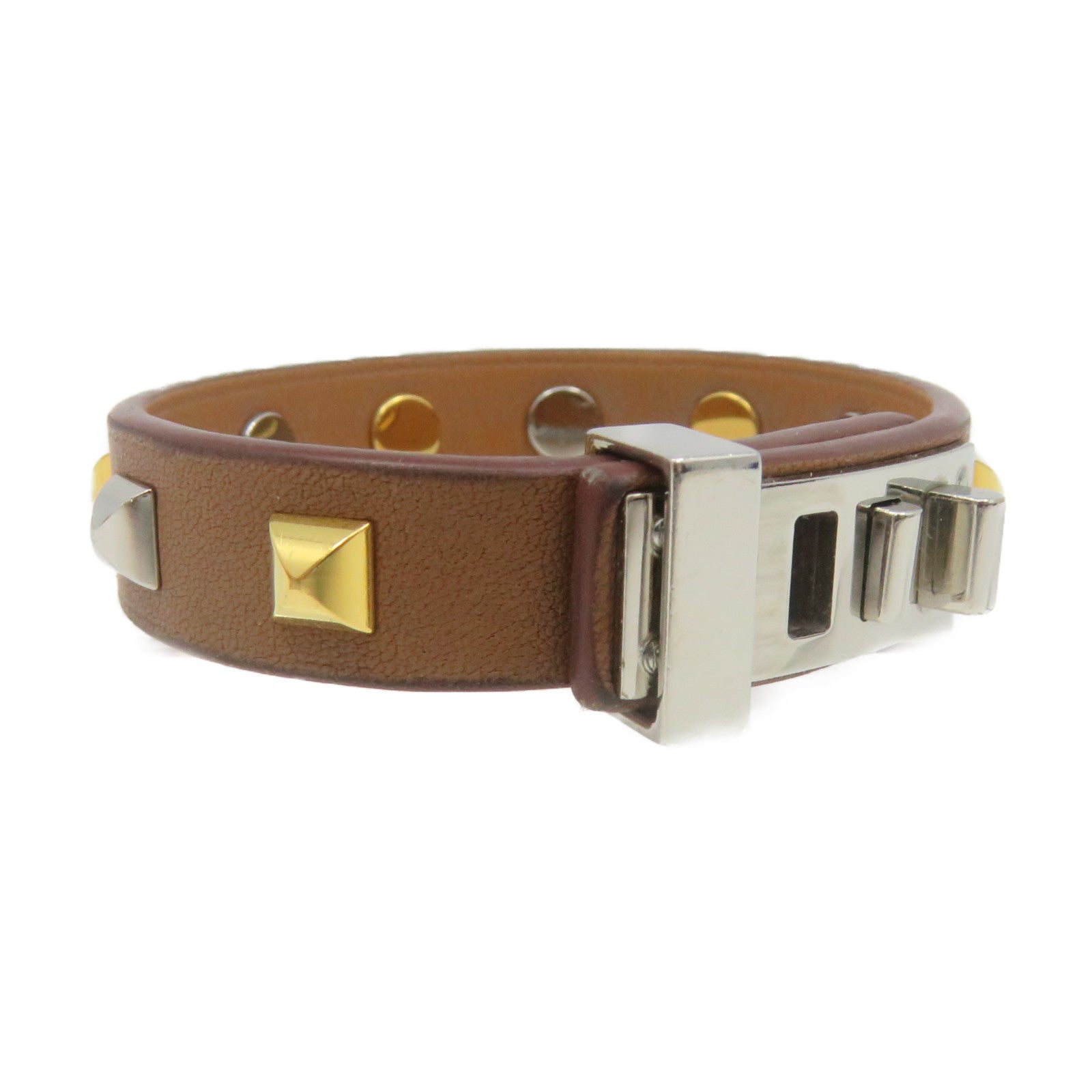 HERMES Swift皮革银扣Mini Dog Bangle手镯啡色/金色/银色