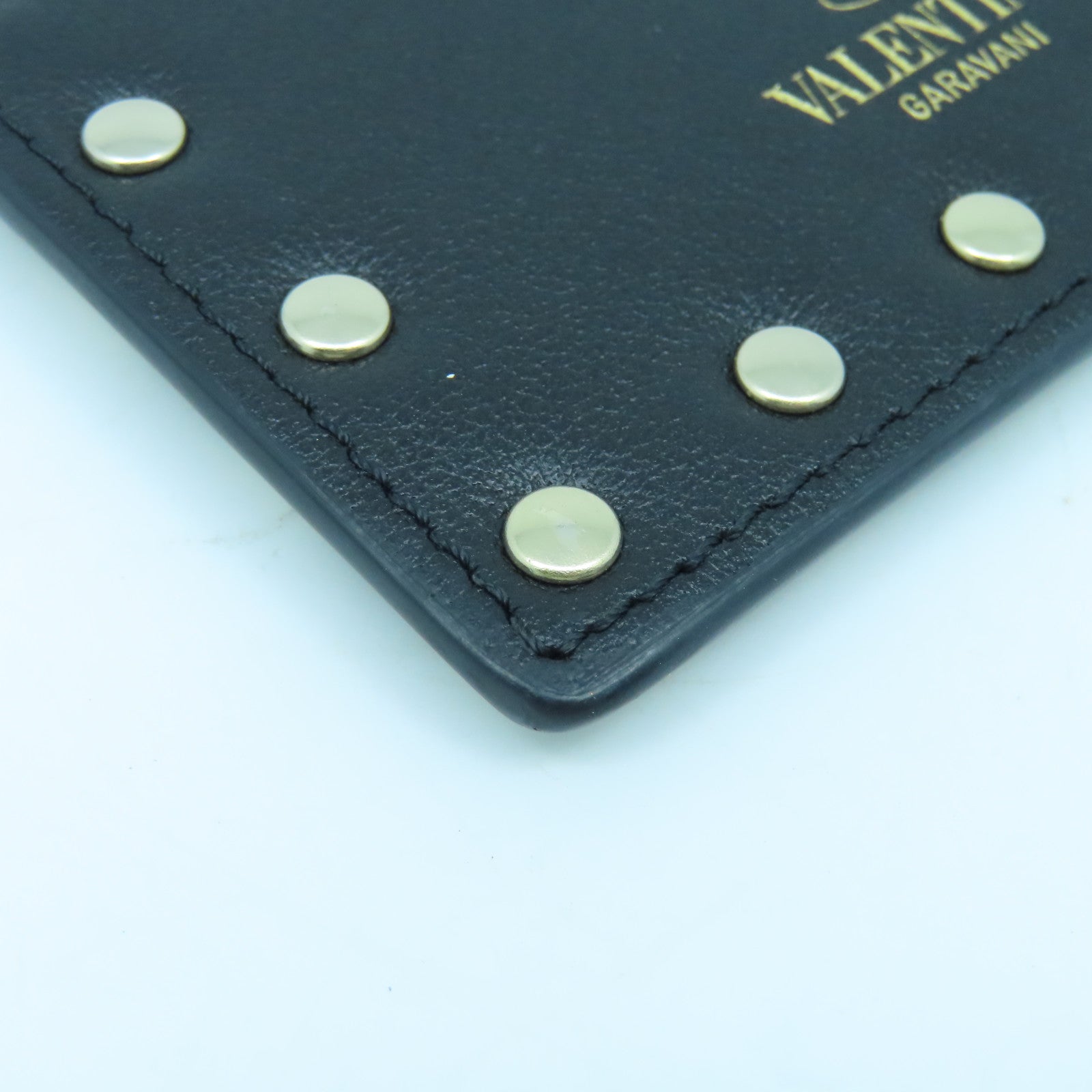 Valentino 牛皮皮革Card case銀扣卡片套黑色