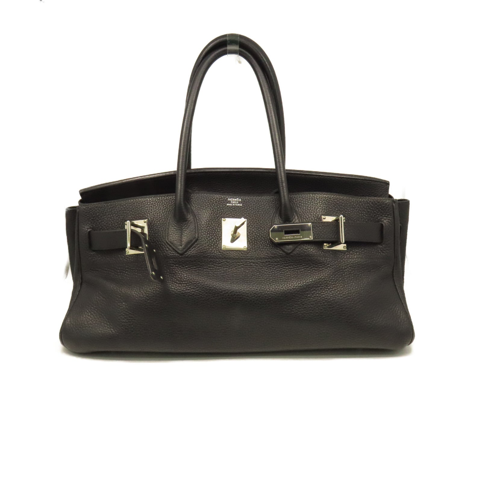 HERMES Clemence皮革Shoulder Birkin銀扣肩背袋黑色