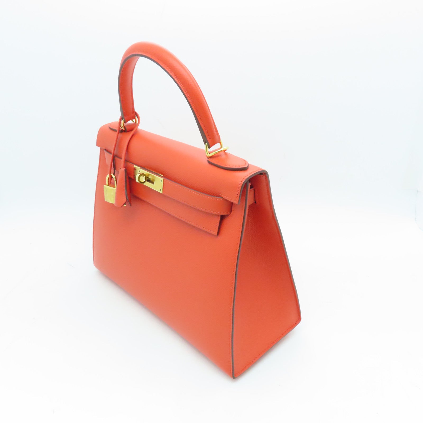 HERMES Epsom皮革Kelly 28 Hand Bag金扣手挽袋橙色9T