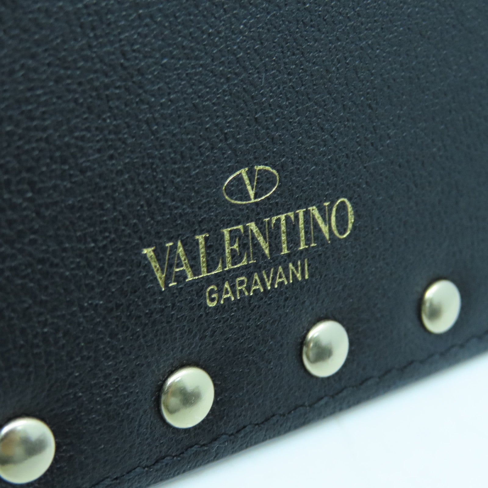 Valentino 牛皮皮革Card case銀扣卡片套黑色