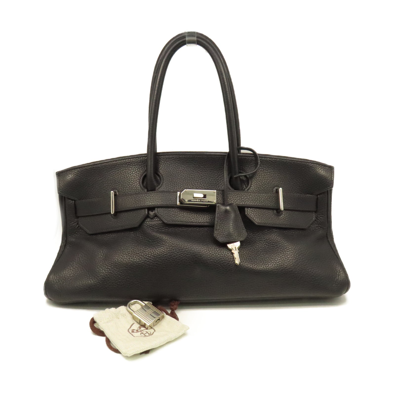 HERMES Clemence皮革Shoulder Birkin銀扣肩背袋黑色
