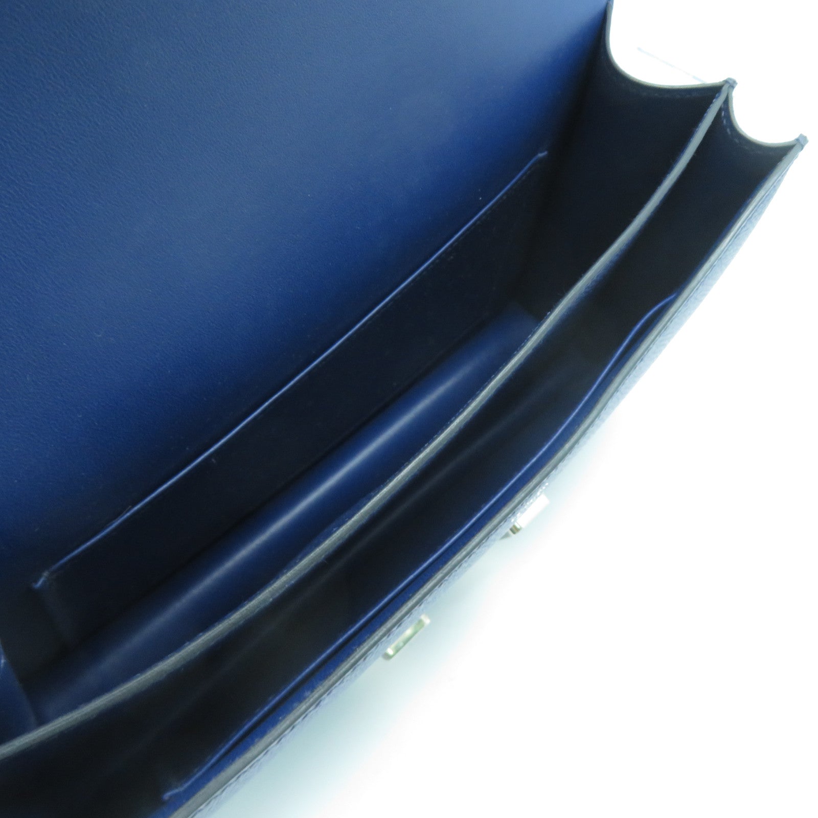 HERMES Epsom皮革Constance Elan銀扣肩背袋Bleu Saphir寶石藍色