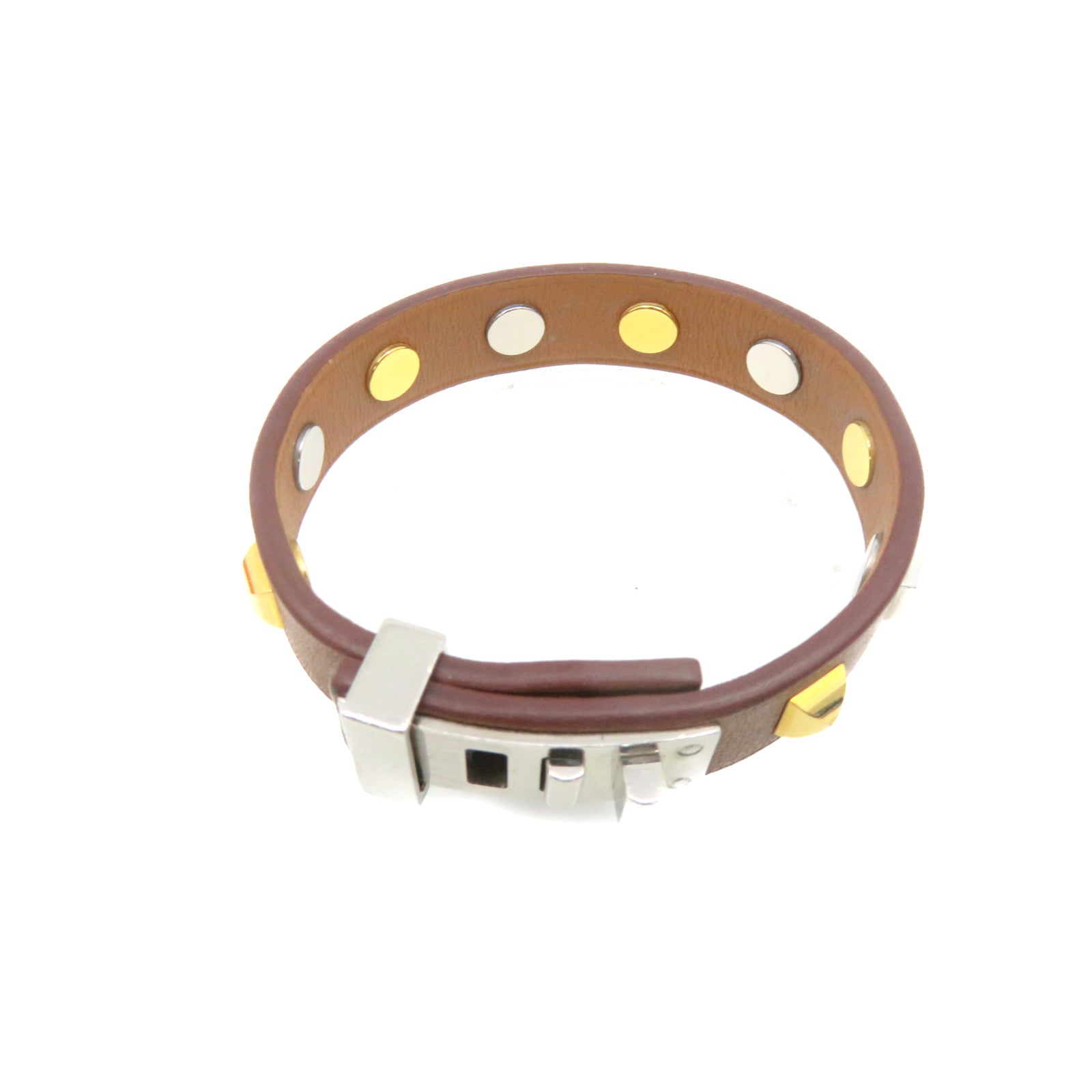 HERMES Swift皮革银扣Mini Dog Bangle手镯啡色/金色/银色