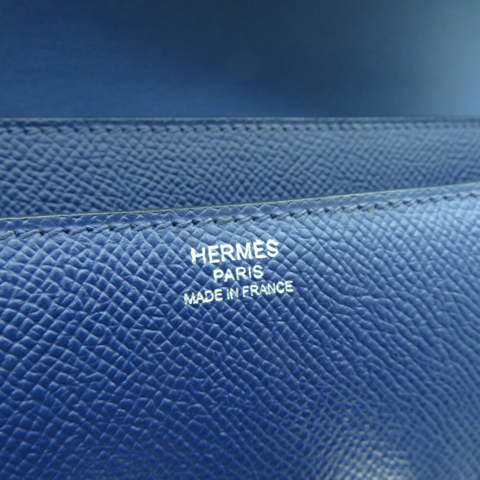 HERMES Epsom皮革Constance Elan銀扣肩背袋Bleu Saphir寶石藍色