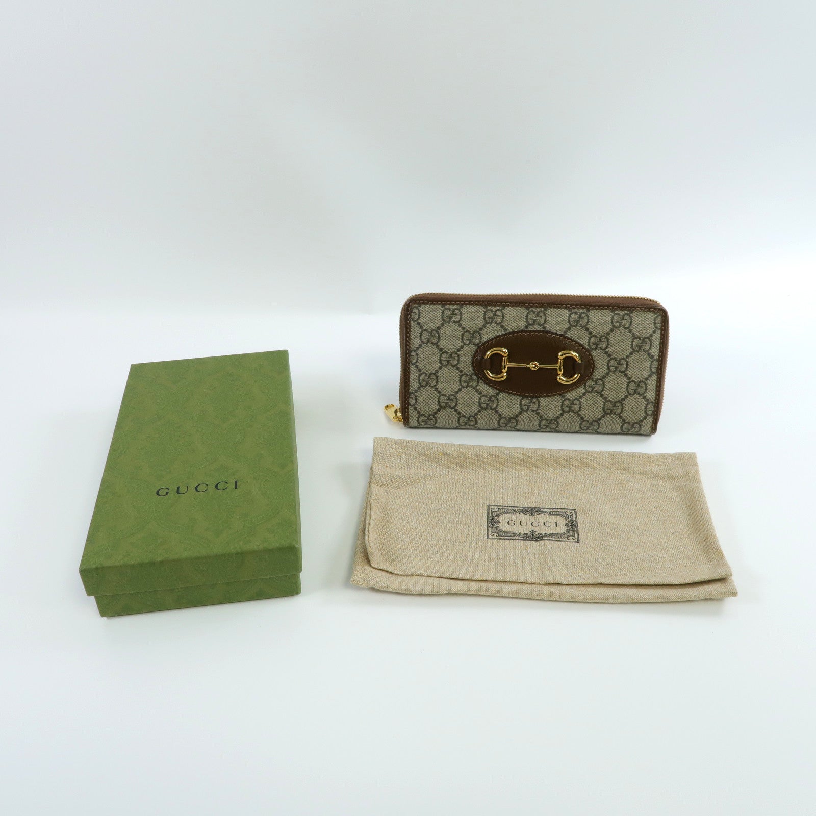 GUCCI 塗層帆布Horsebit 1955 Long Wallet金扣長錢包米色/啡色