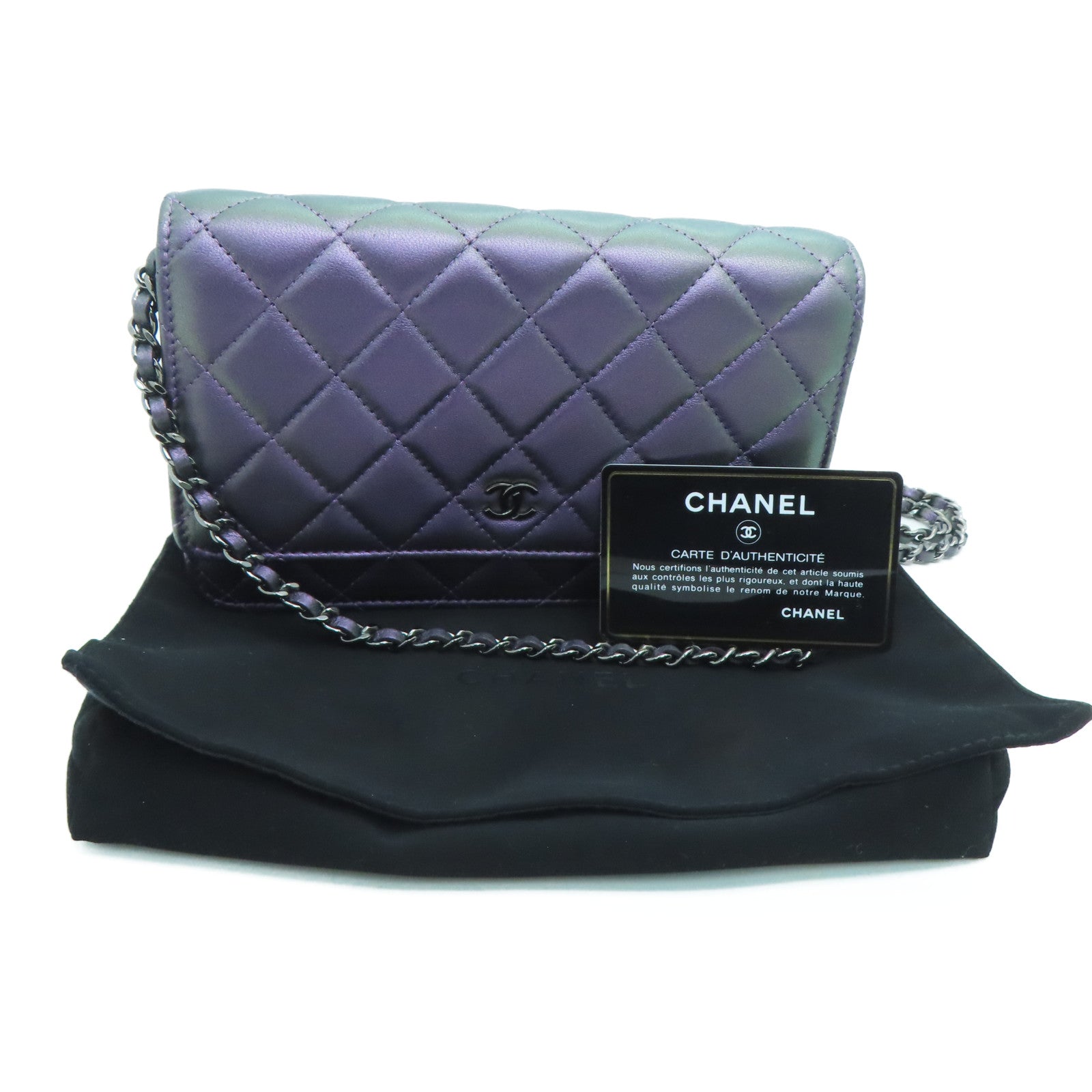 CHANEL 菱格牛皮皮革Chain Shoulder肩背袋紫色