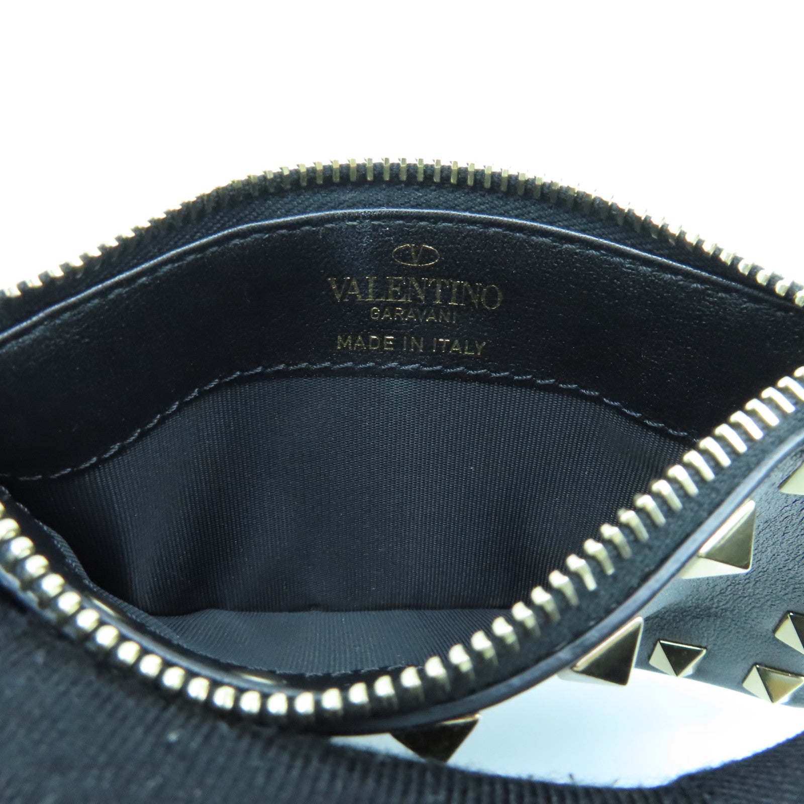 Valentino 牛皮皮革Card case銀扣卡片套黑色