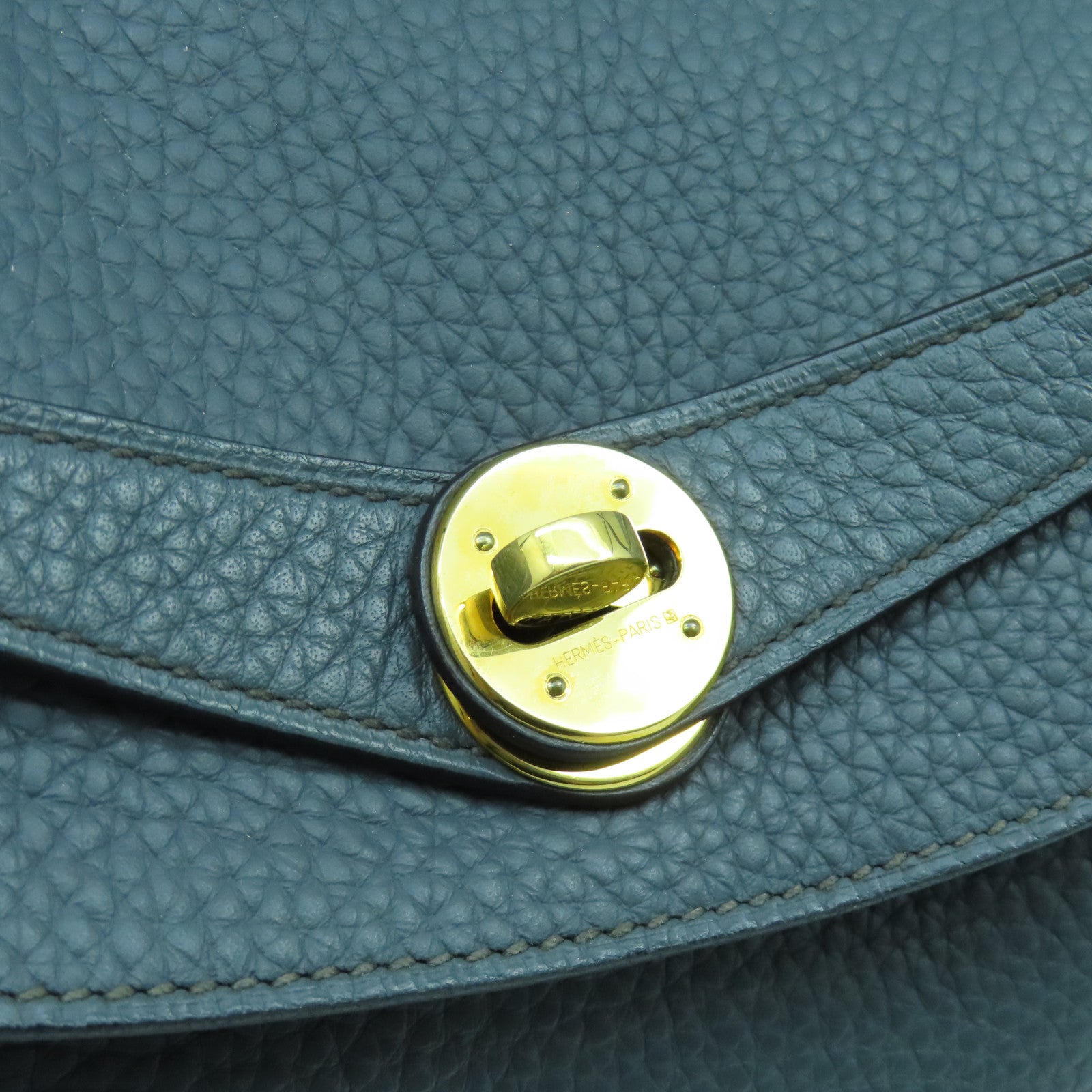 HERMES Clemence皮革Lindy 34金扣手挽肩背兩用袋風暴藍色
