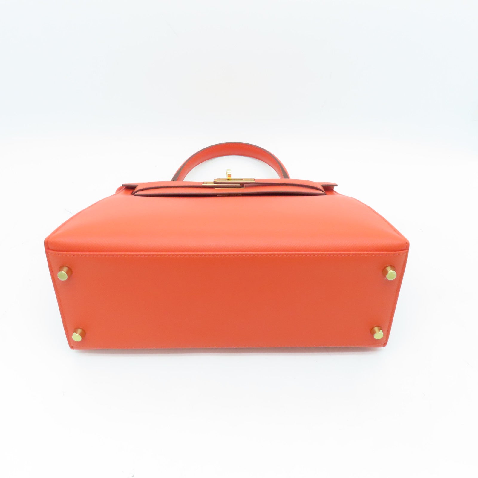 HERMES Epsom皮革Kelly 28 Hand Bag金扣手挽袋橙色9T