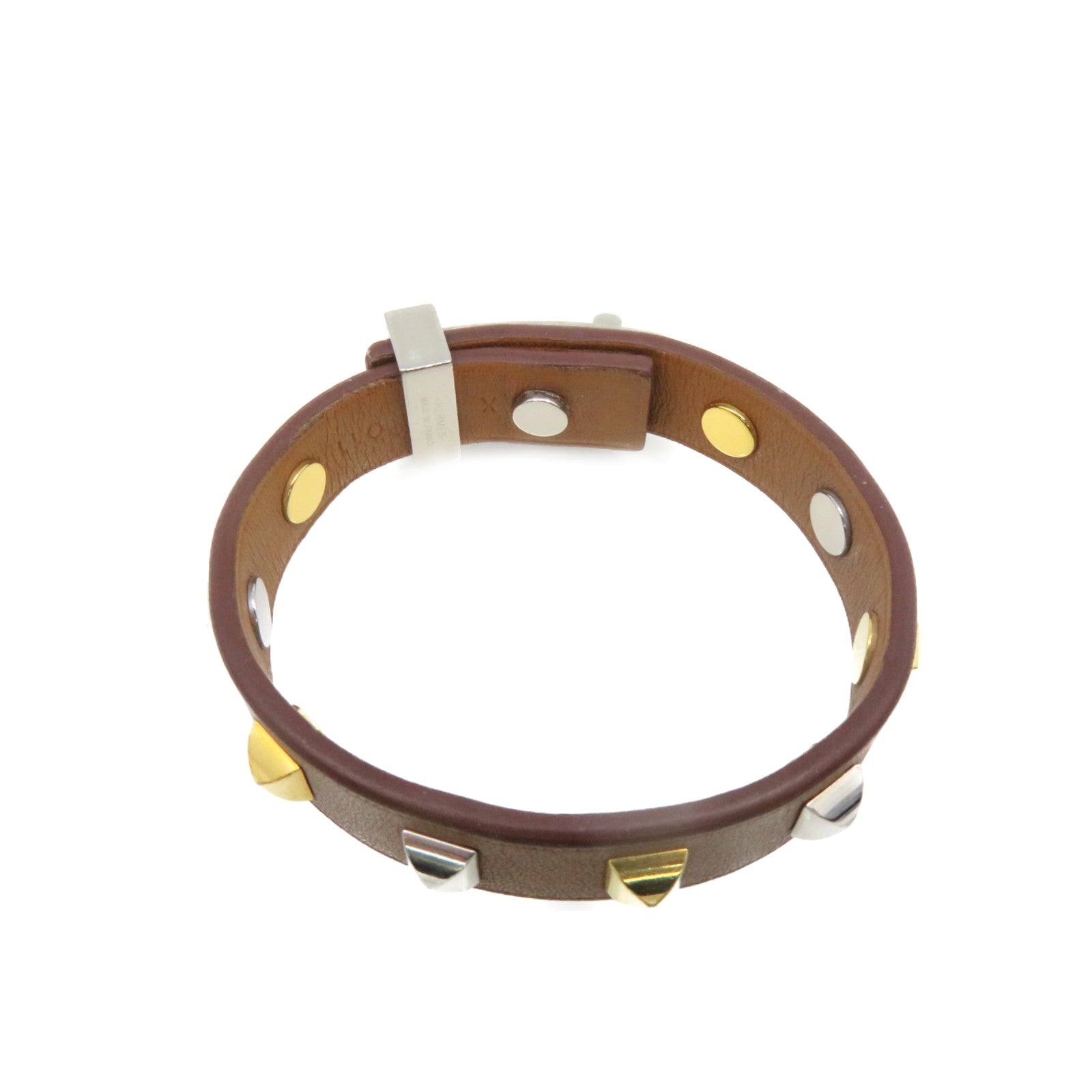 HERMES Swift皮革银扣Mini Dog Bangle手镯啡色/金色/银色