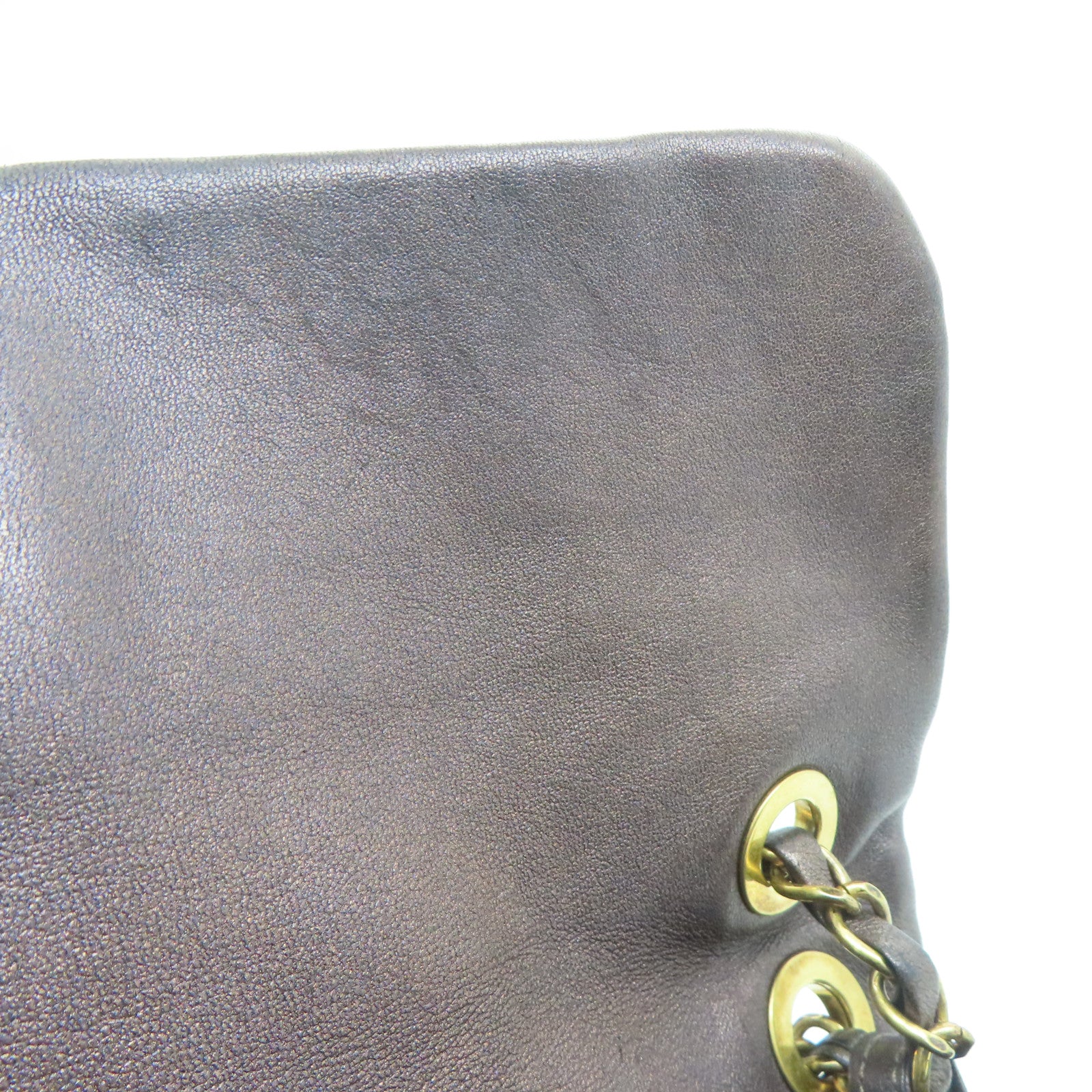 CHANEL 斜紋羊皮皮革Chain Shoulder Bag金扣鏈帶肩背袋啡色