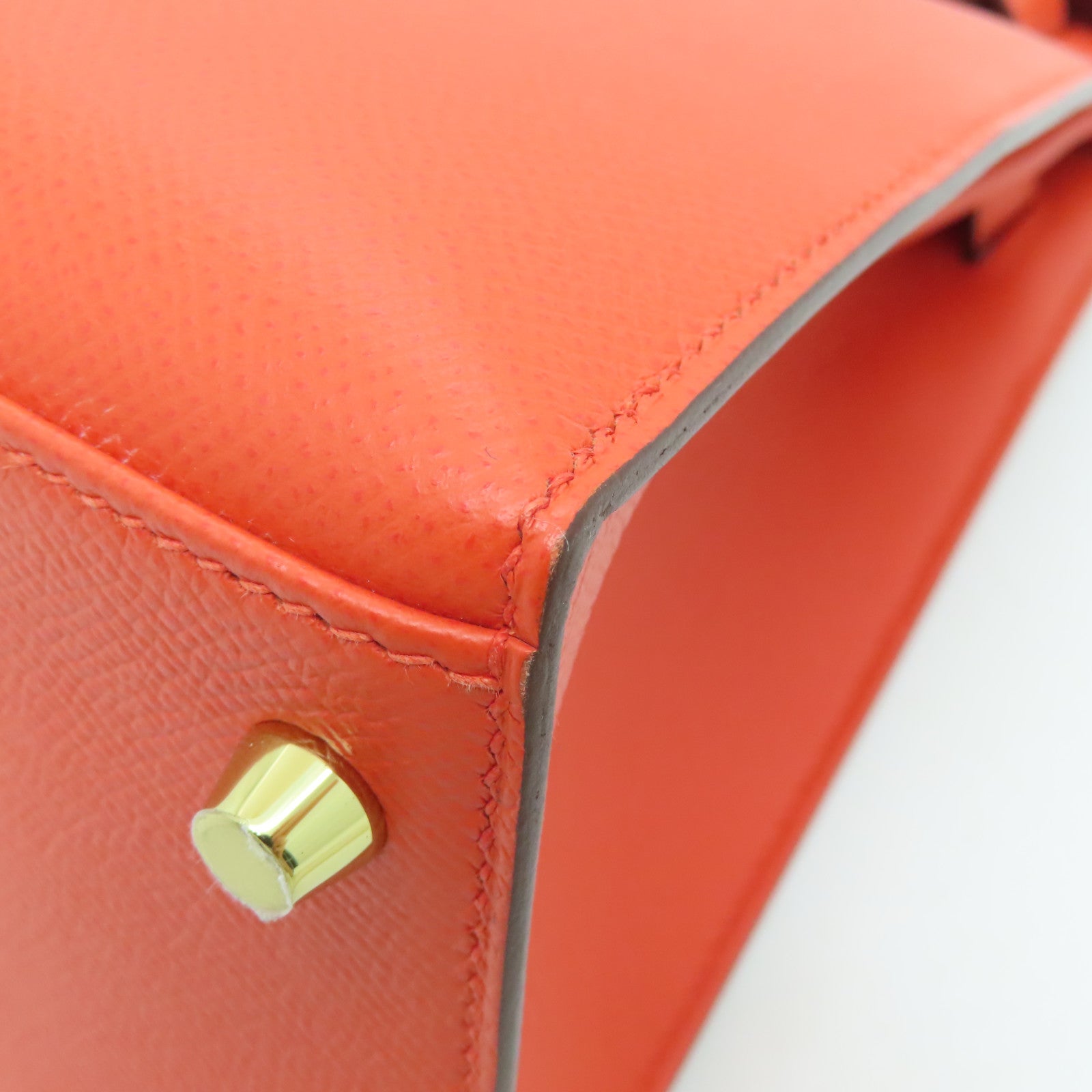 HERMES Epsom皮革Kelly 28 Hand Bag金扣手挽袋橙色9T