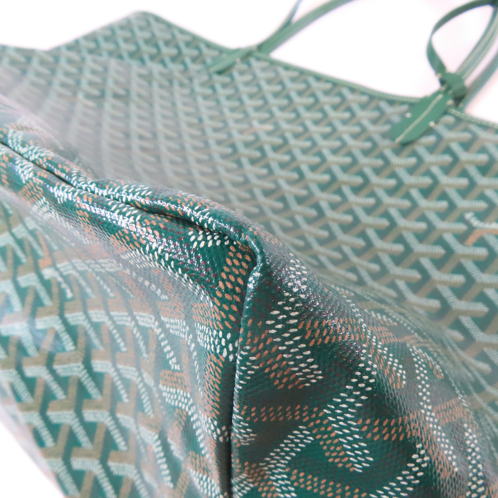 GOYARD 塗層帆布Saint-Louis GM銀扣手挽袋綠色
