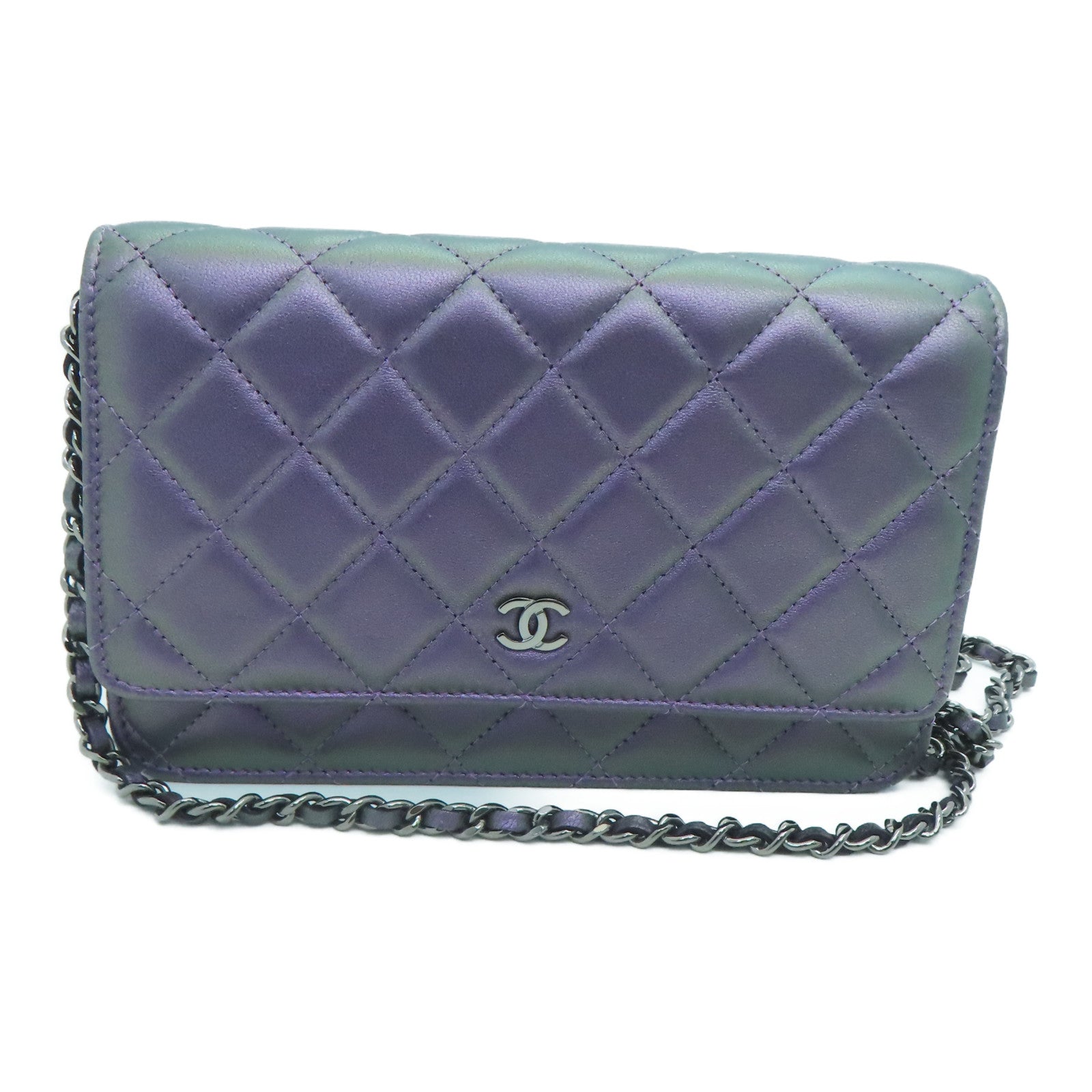 CHANEL 菱格牛皮皮革Chain Shoulder肩背袋紫色