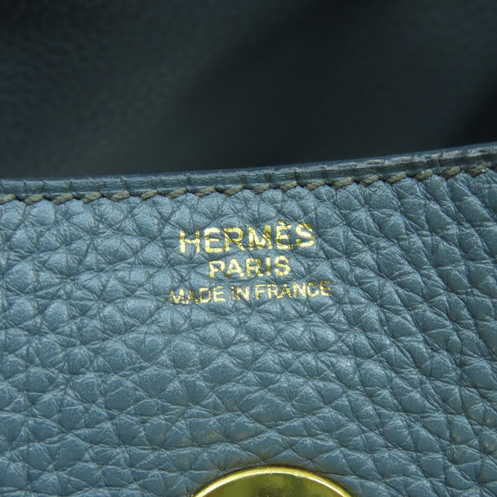 HERMES Clemence皮革Lindy 34金扣手挽肩背兩用袋風暴藍色