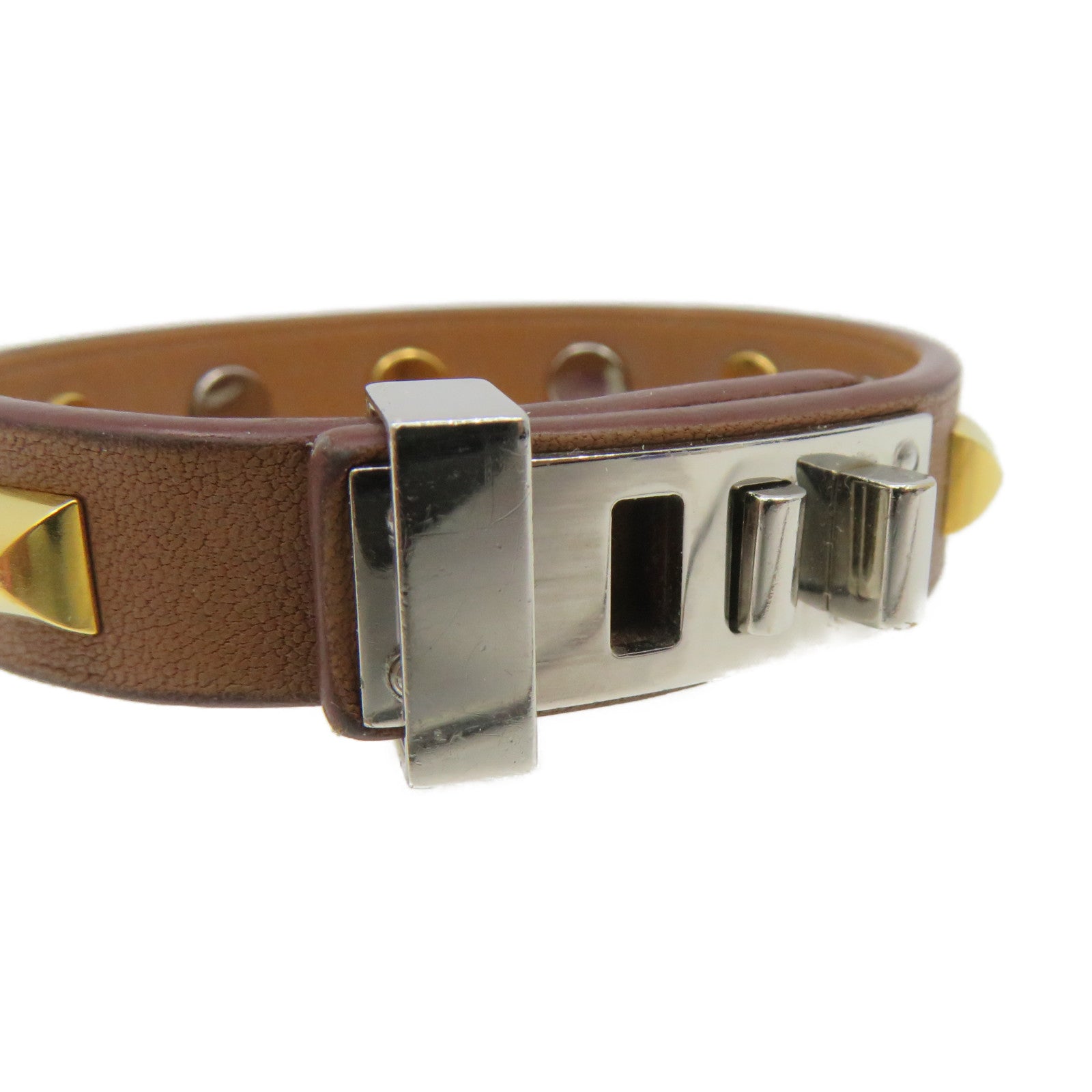 HERMES Swift皮革银扣Mini Dog Bangle手镯啡色/金色/银色