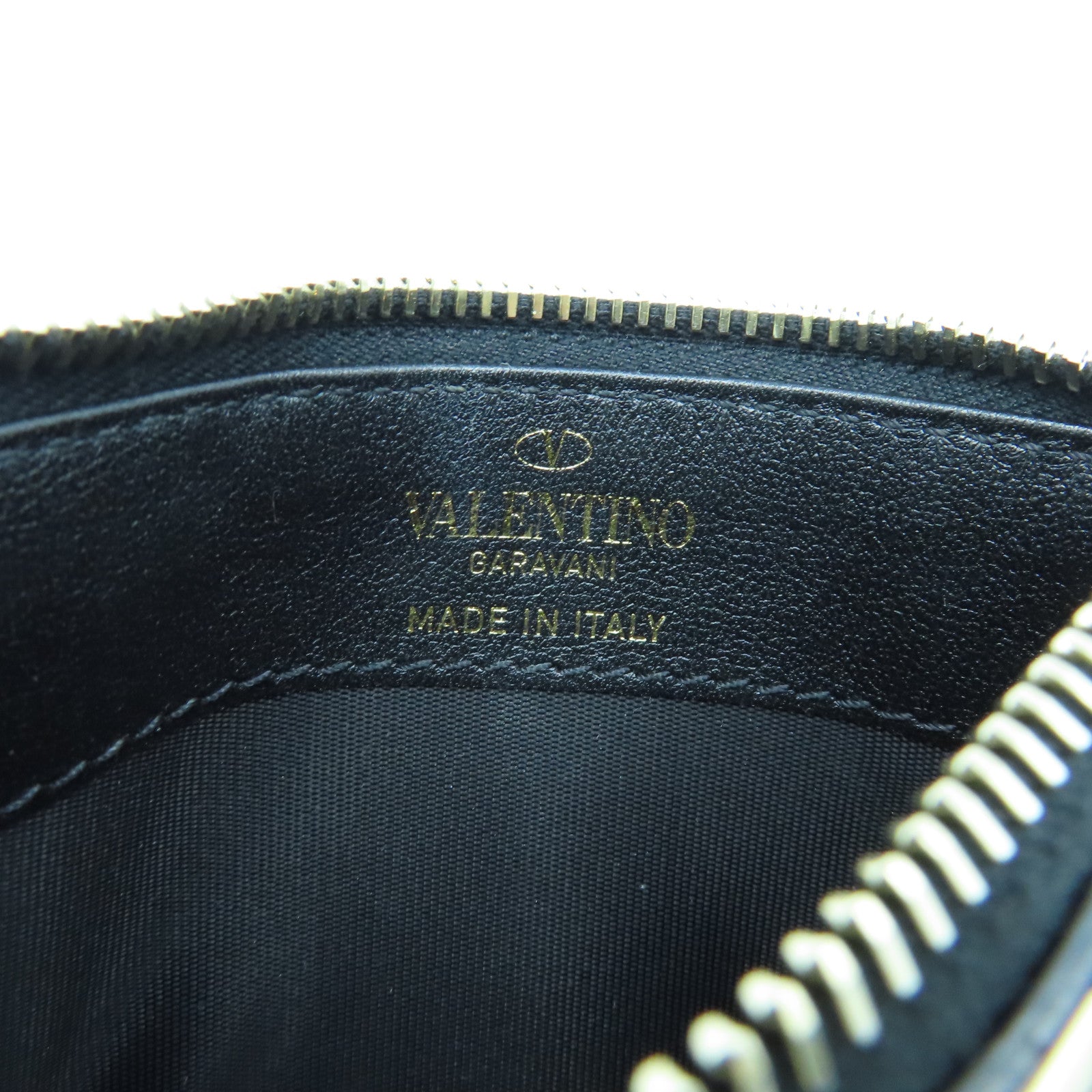 Valentino 牛皮皮革Card case銀扣卡片套黑色