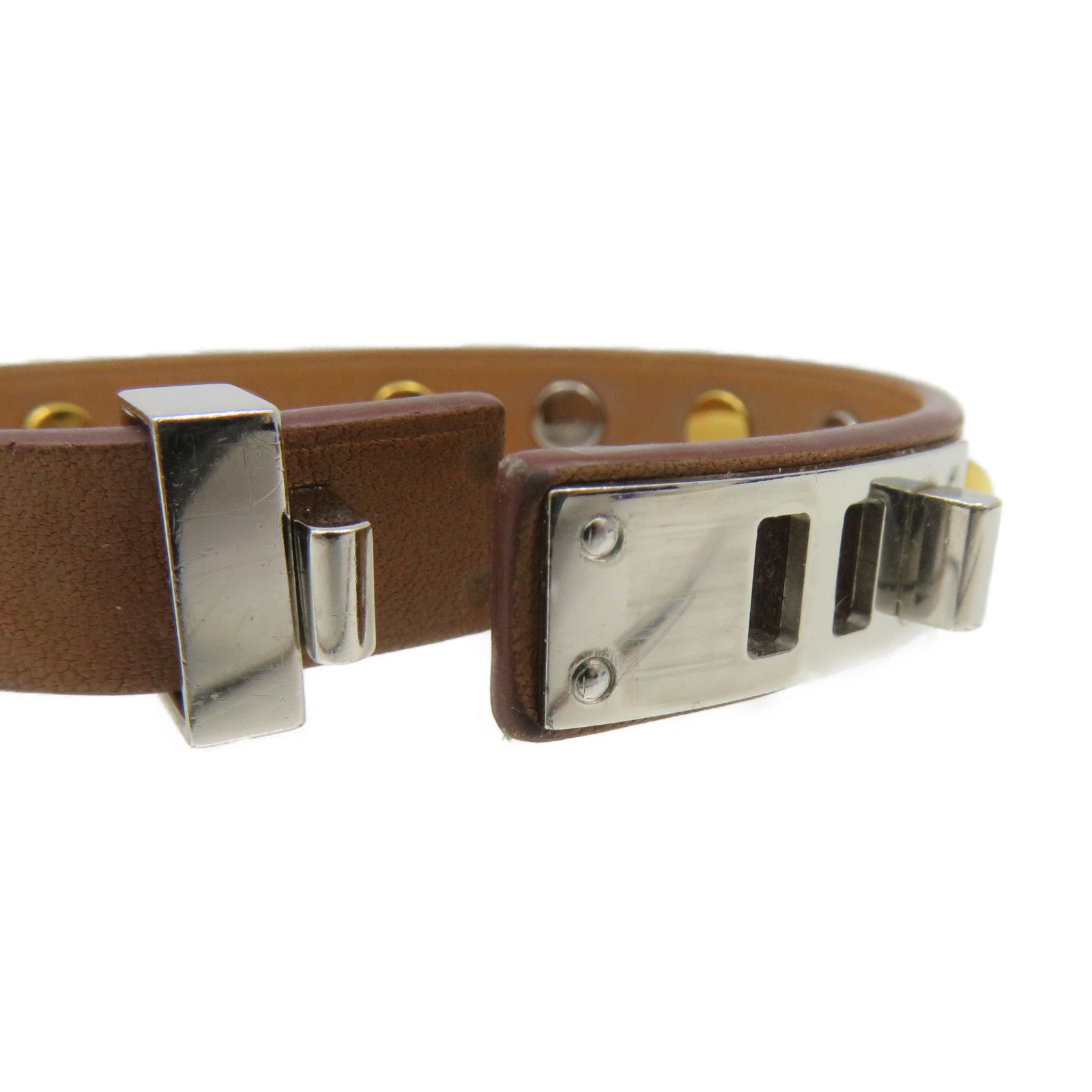 HERMES Swift皮革银扣Mini Dog Bangle手镯啡色/金色/银色