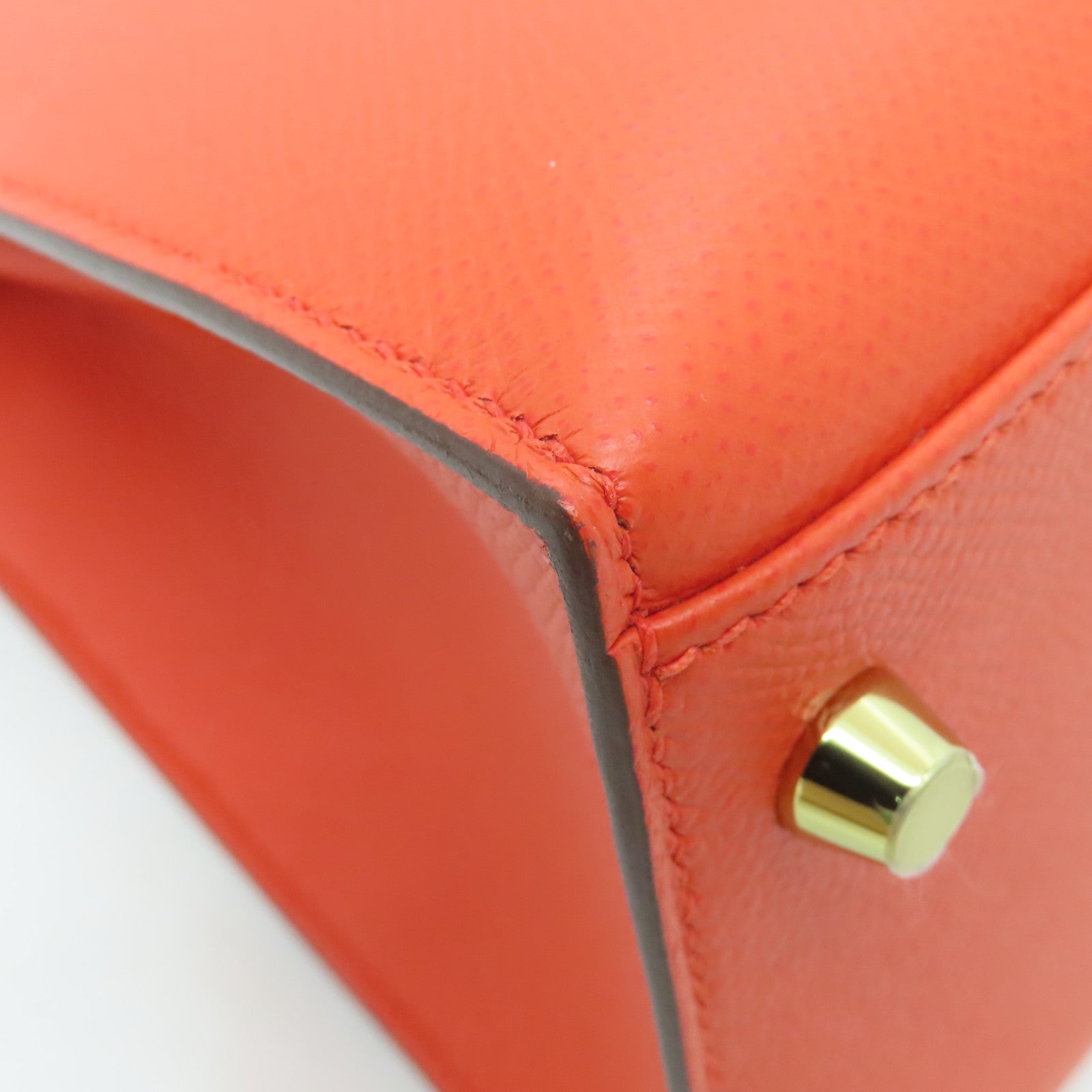 HERMES Epsom皮革Kelly 28 Hand Bag金扣手挽袋橙色9T