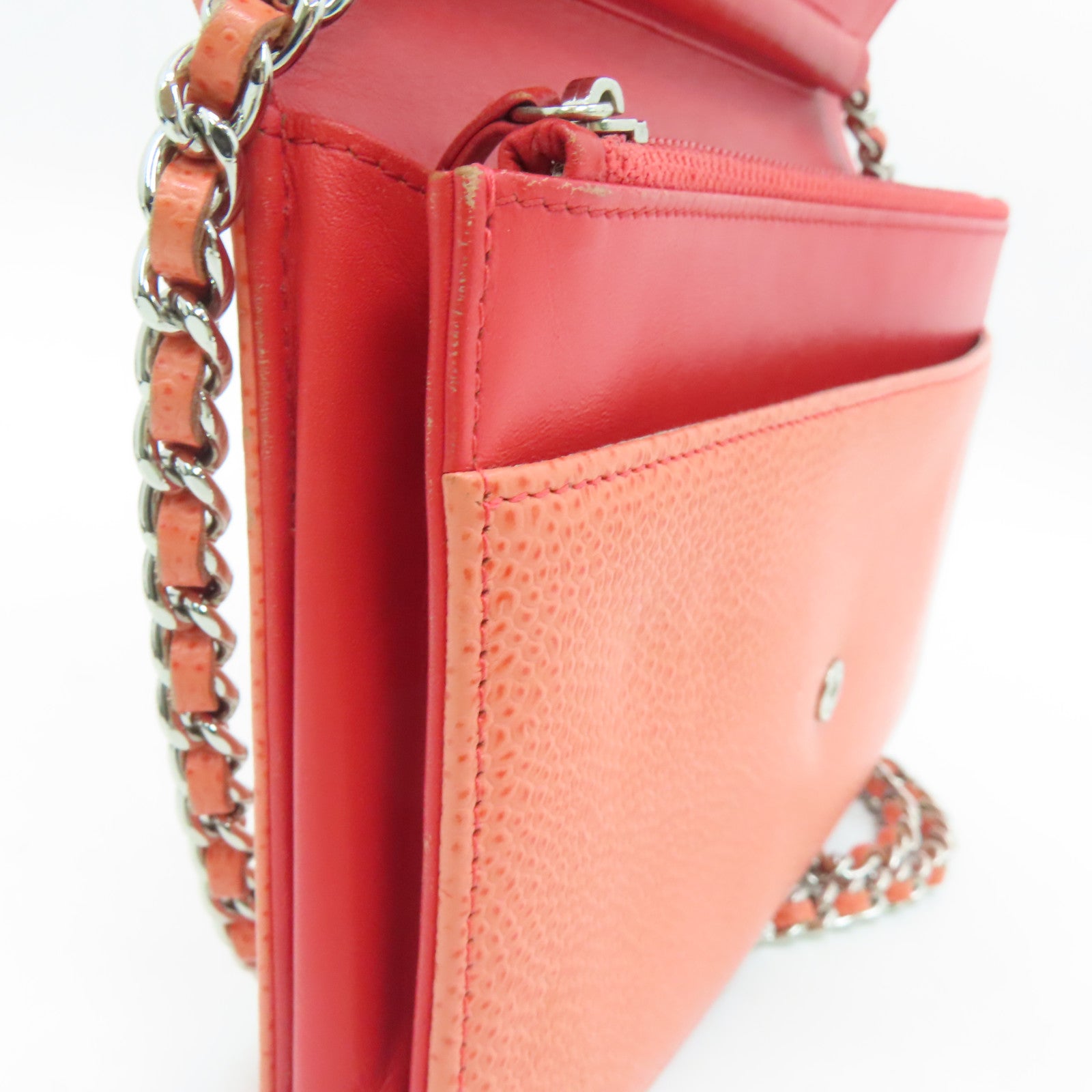 CHANEL [Sharp Discount] Caviar Leather Chain Shoulder Silver Buckle Shoulder Bag Pink