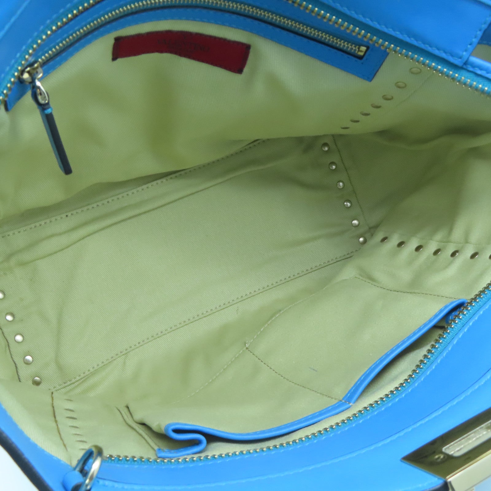 Valentino 【激減優惠】牛皮皮革2way Shoulder Bag金扣手挽肩背兩用袋藍色