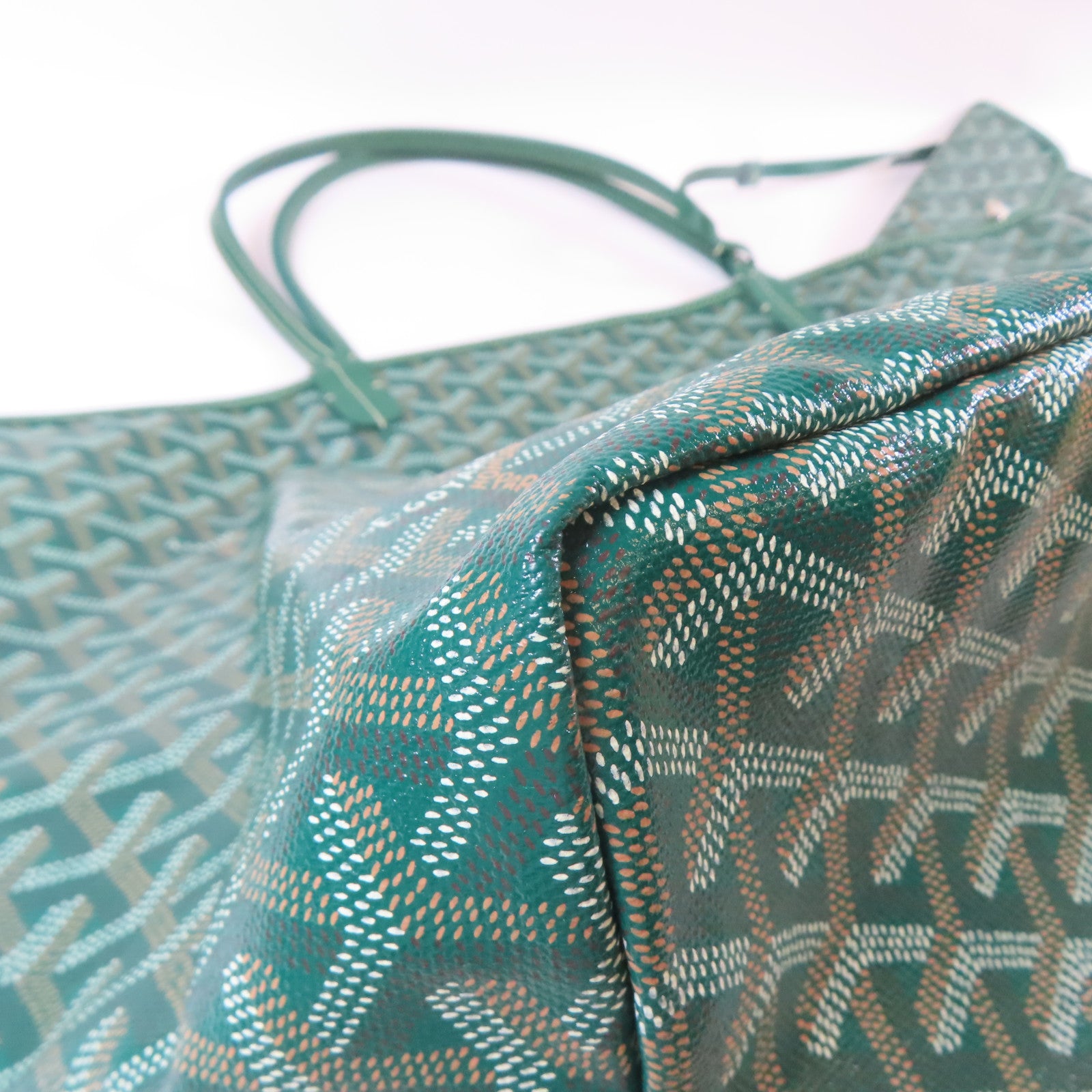 GOYARD 塗層帆布Saint-Louis GM銀扣手挽袋綠色