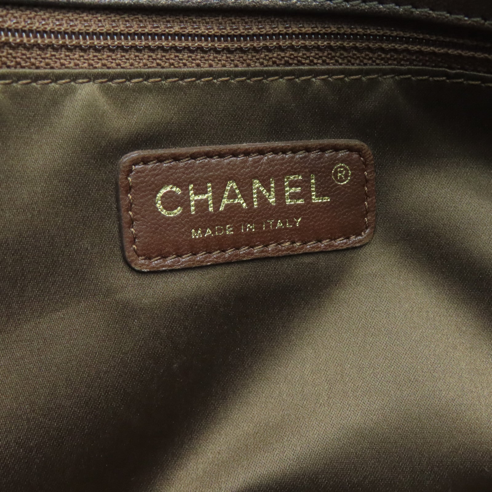 CHANEL 斜紋羊皮皮革Chain Shoulder Bag金扣鏈帶肩背袋啡色